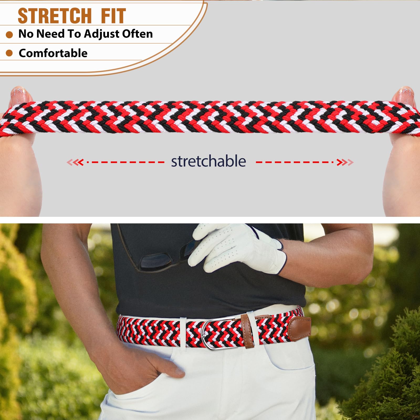 Braided Stretch Belt for Men Women