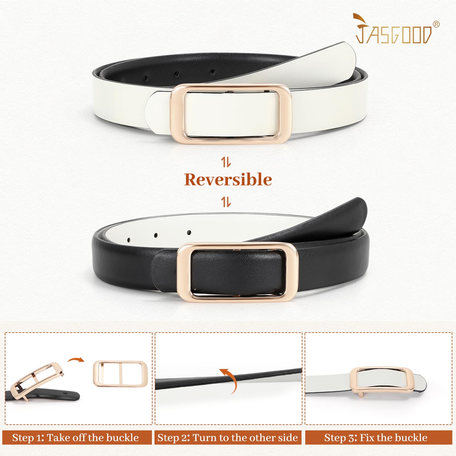 Reversible Skinny Leather Belt 0.9" - JASGOOD OFFICIAL