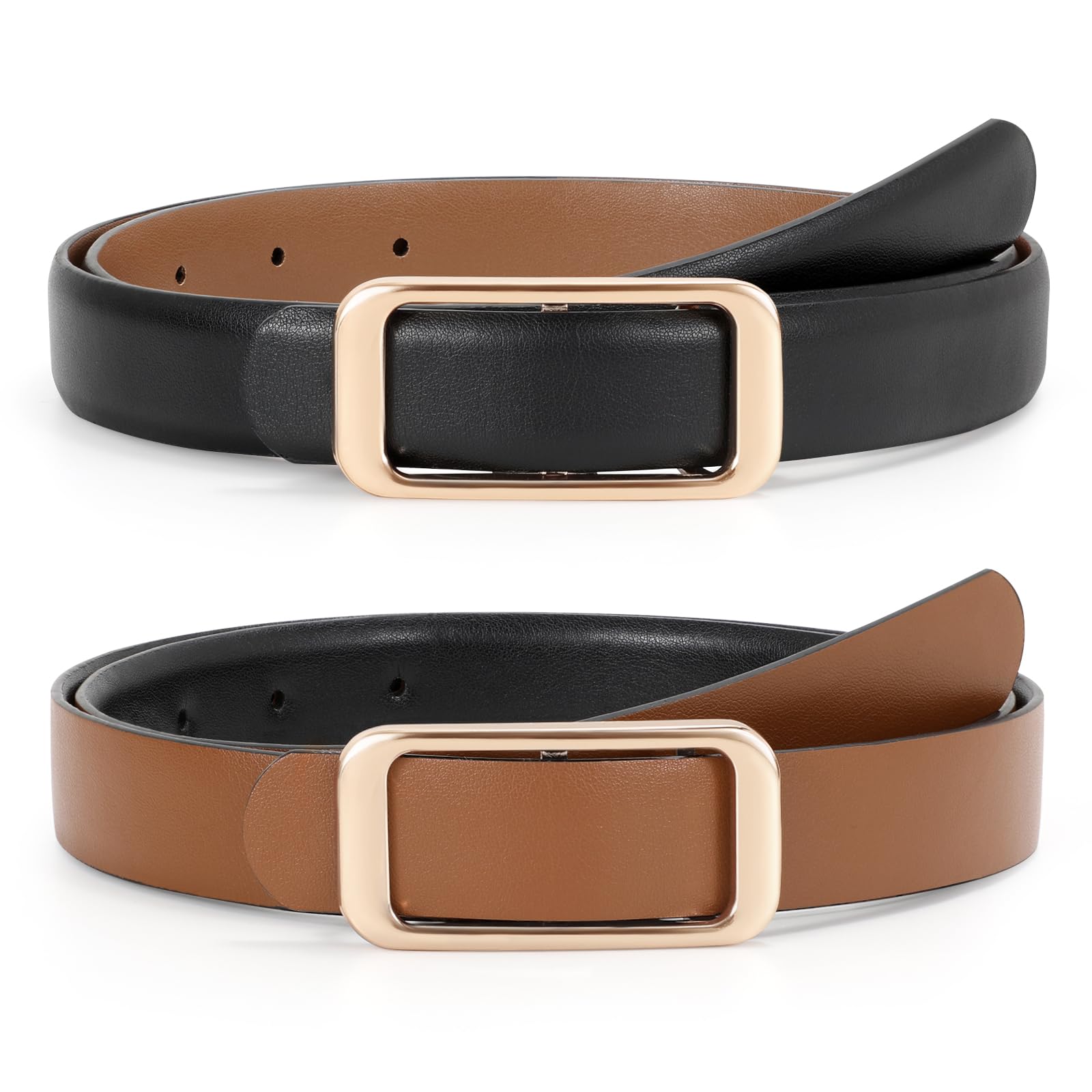 Reversible Skinny Leather Belt 0.9" - JASGOOD OFFICIAL