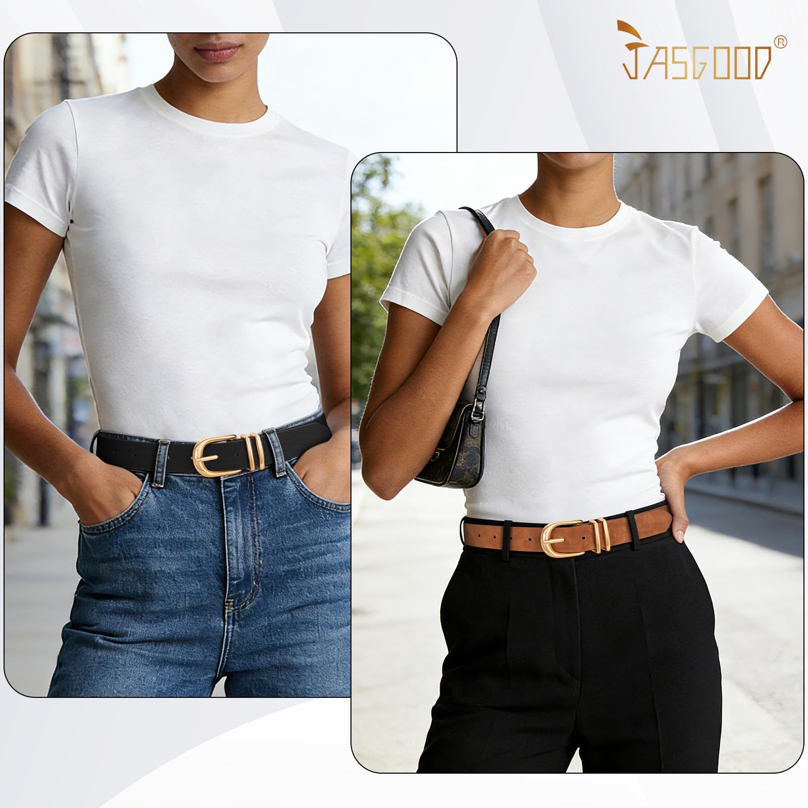 3-Pack Classic Women Vegan Leather Belts For Jeans - JASGOOD OFFICIAL