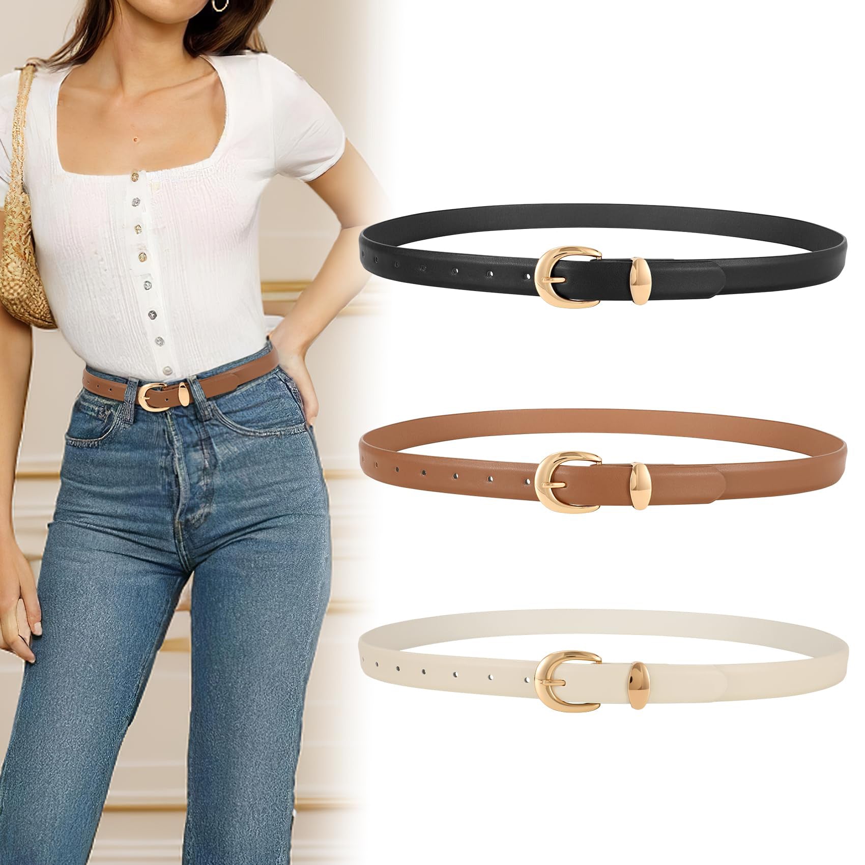 Classic Waist Belt with Gold Buckle - JASGOOD OFFICIAL
