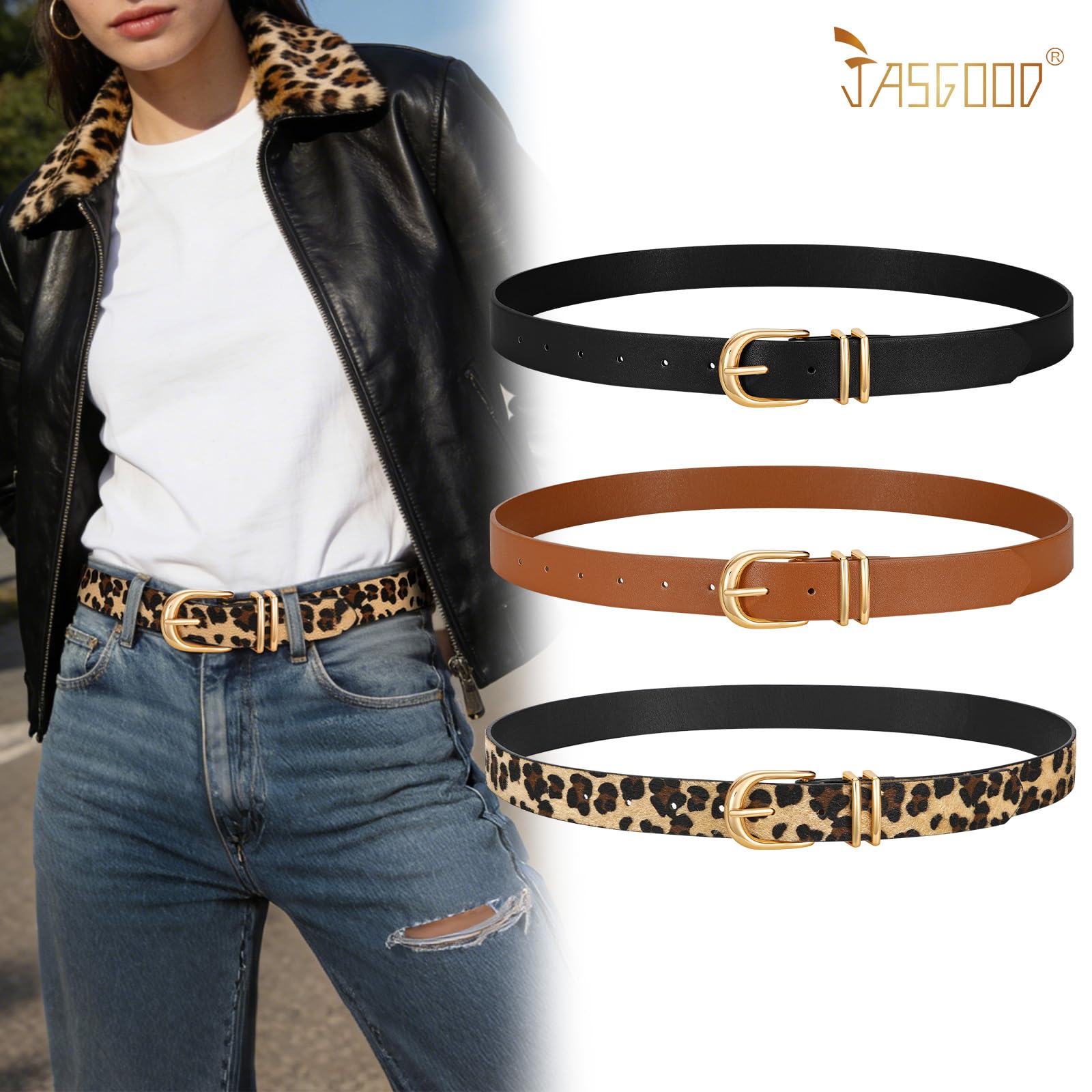 3-Pack Classic Women Vegan Leather Belts For Jeans - JASGOOD OFFICIAL