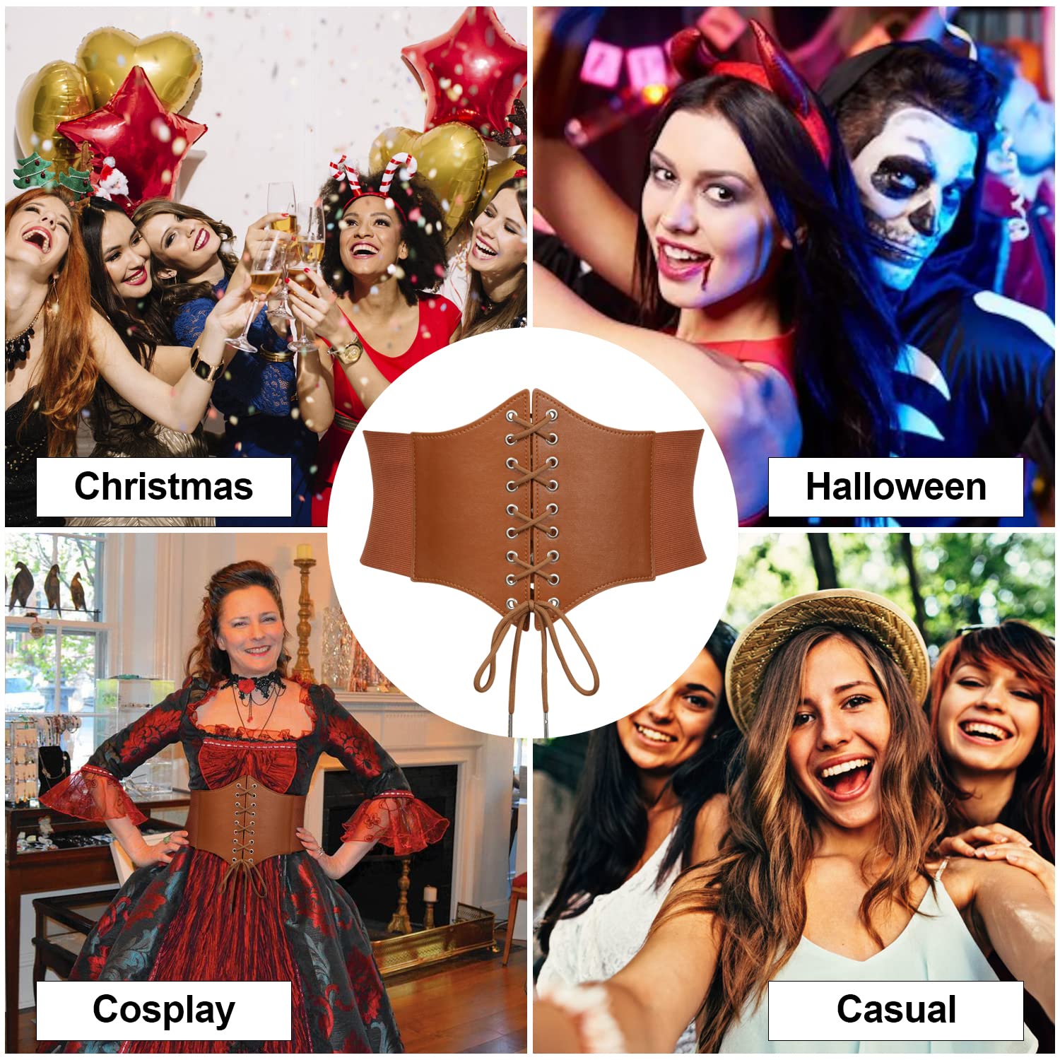 3-Pack Lace-up Tied Elastic Corset Belts for Halloween