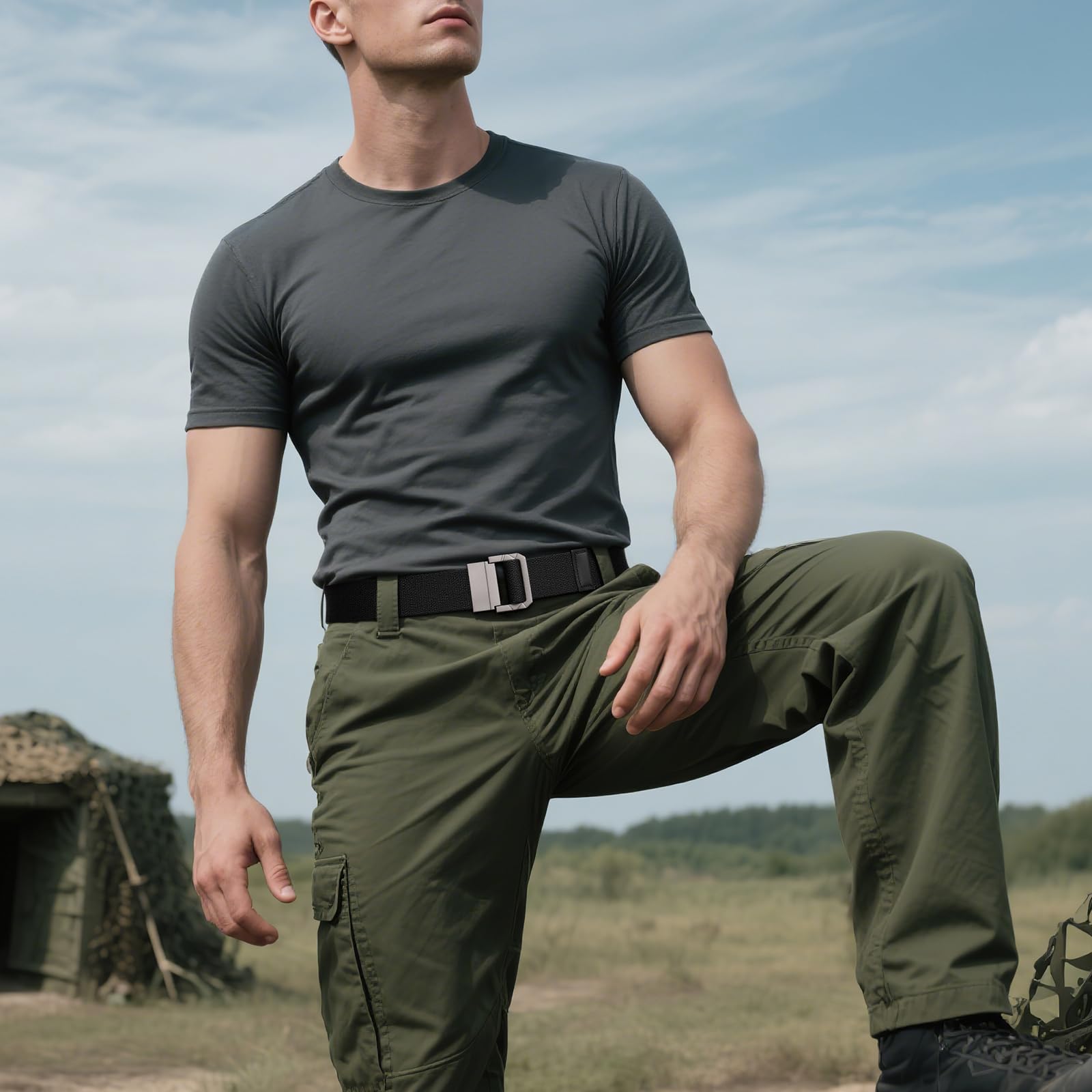 Canvas Belt with Double Squre Buckle
