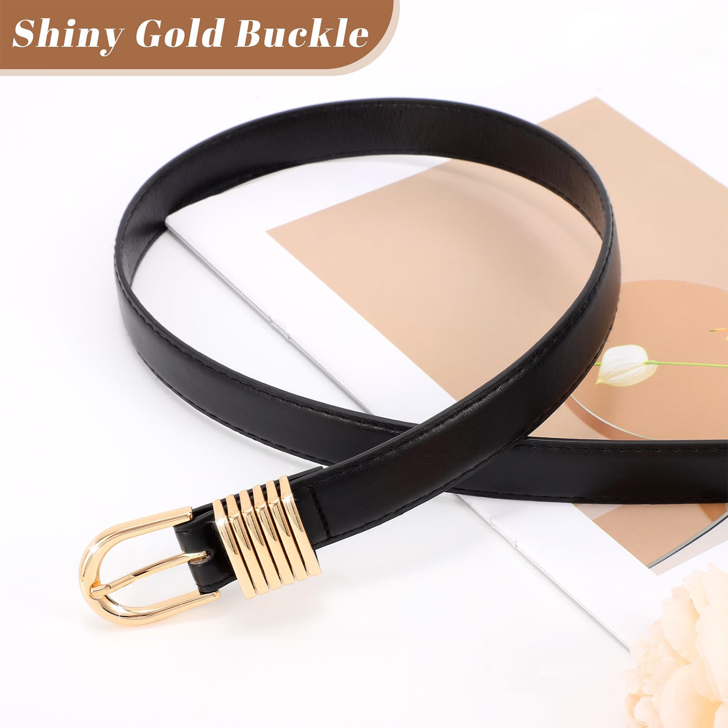 Women Skinny Vegan Leather Belt for Jeans