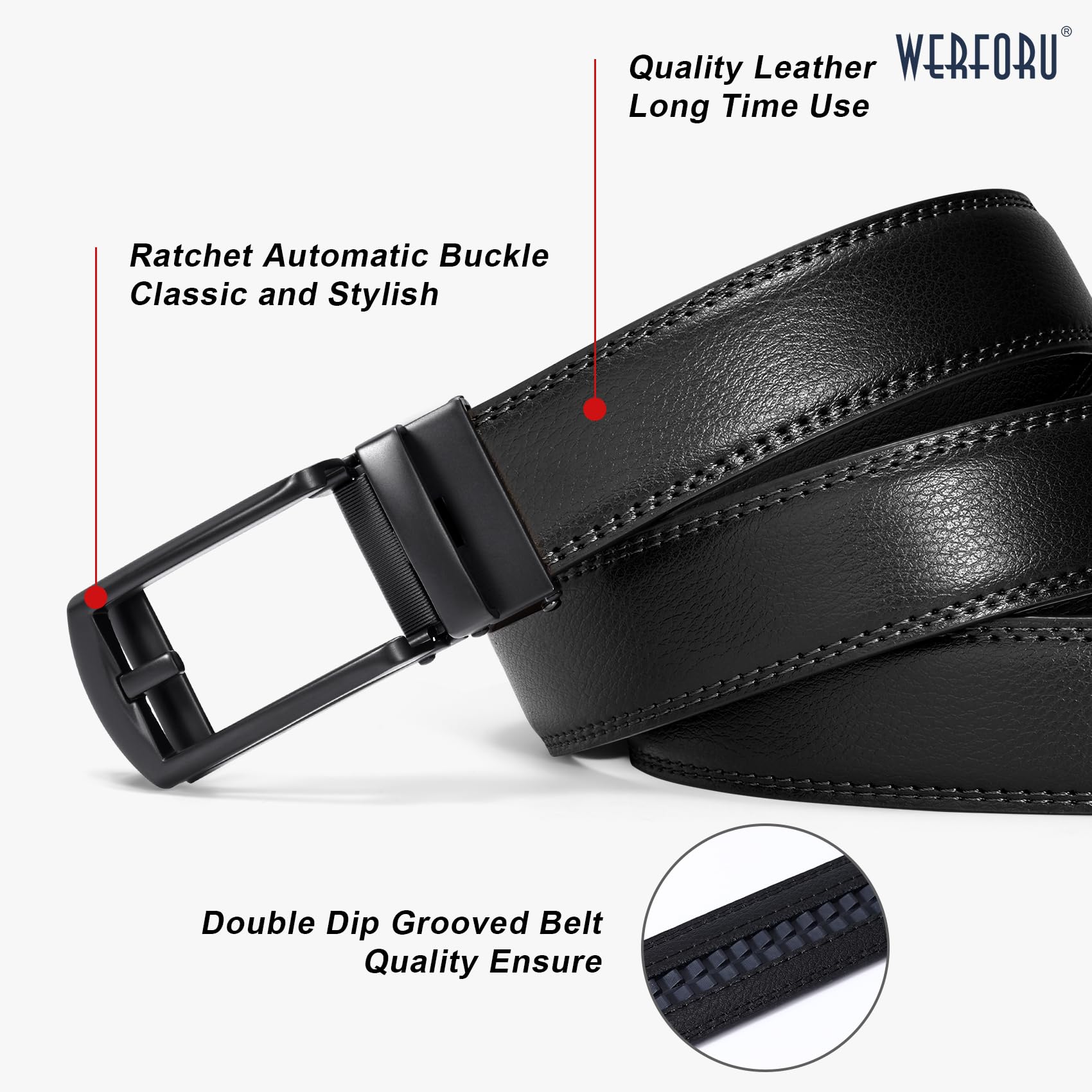 Ratchet Belt With Automatic Buckle Fits Waist Up to 52"