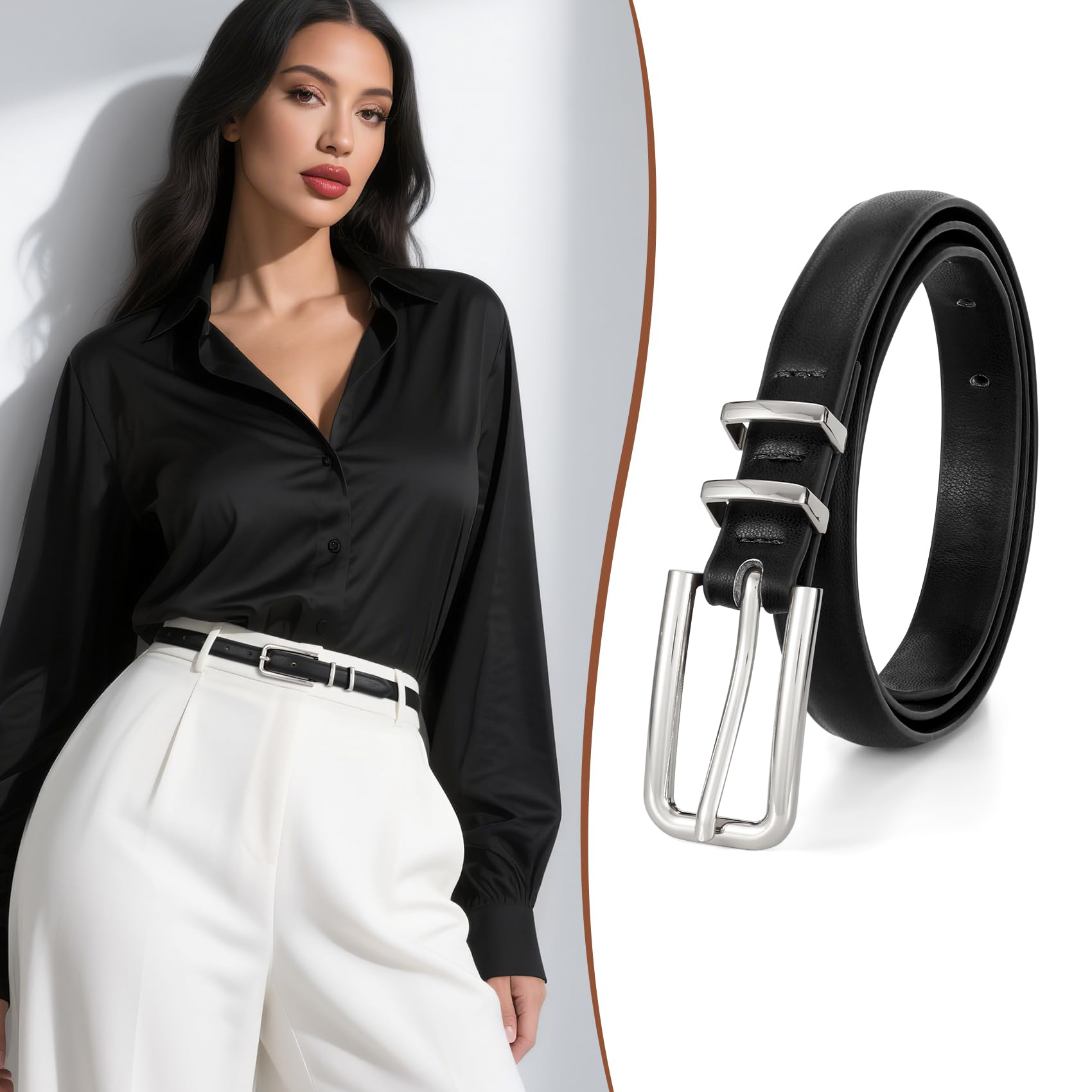 Thin Waist Belt with Square Gold Buckle