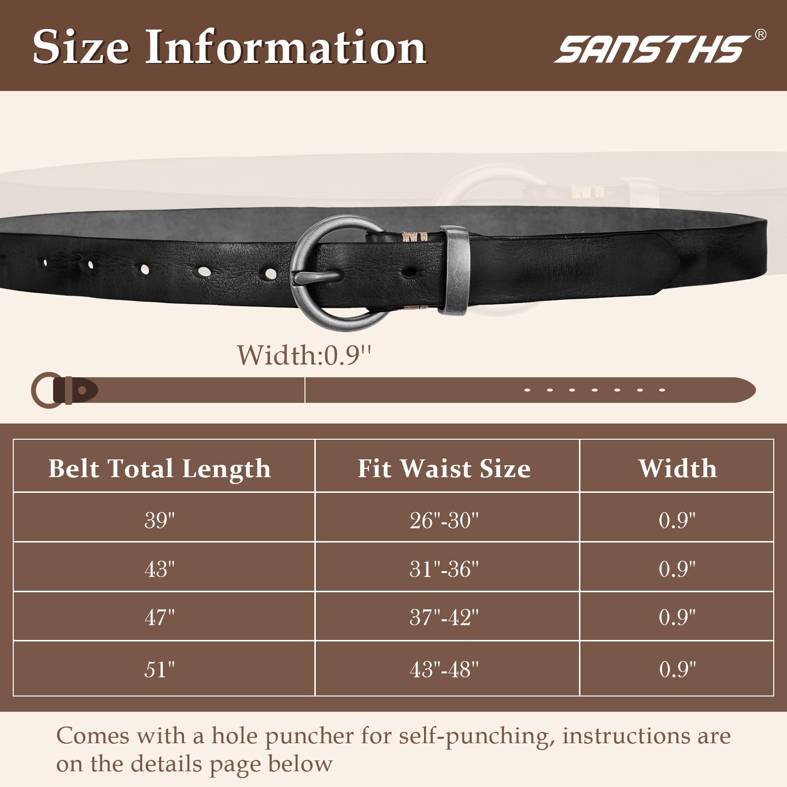 Vintage Cowhide Skinny Leather Belt - JASGOOD OFFICIAL