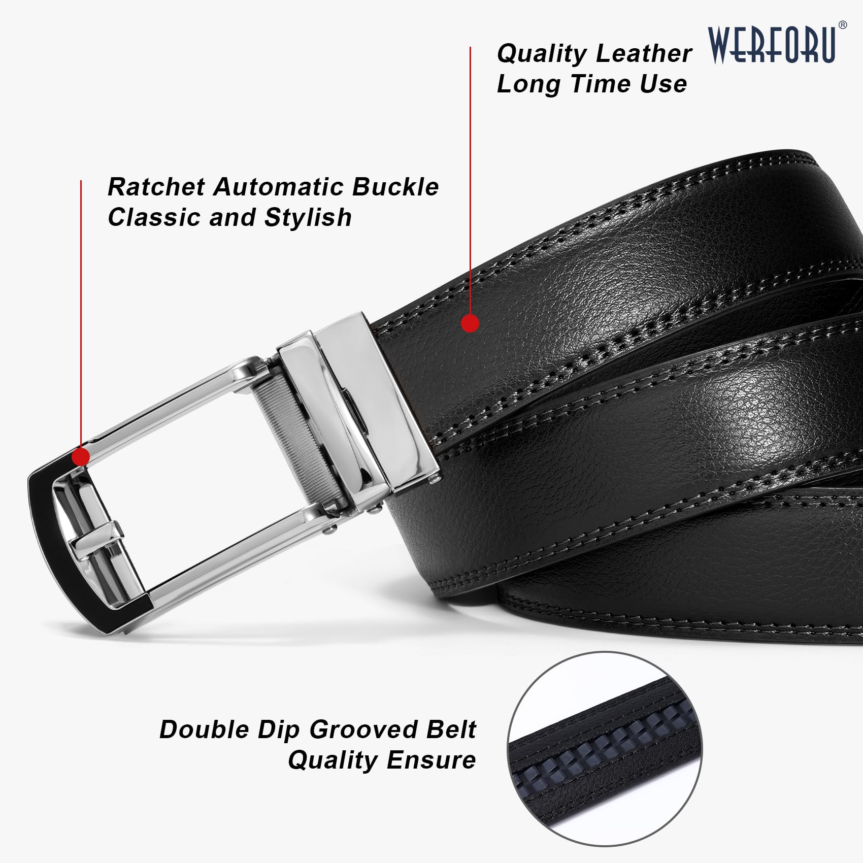 Ratchet Belt With Automatic Buckle Fits Waist Up to 52"