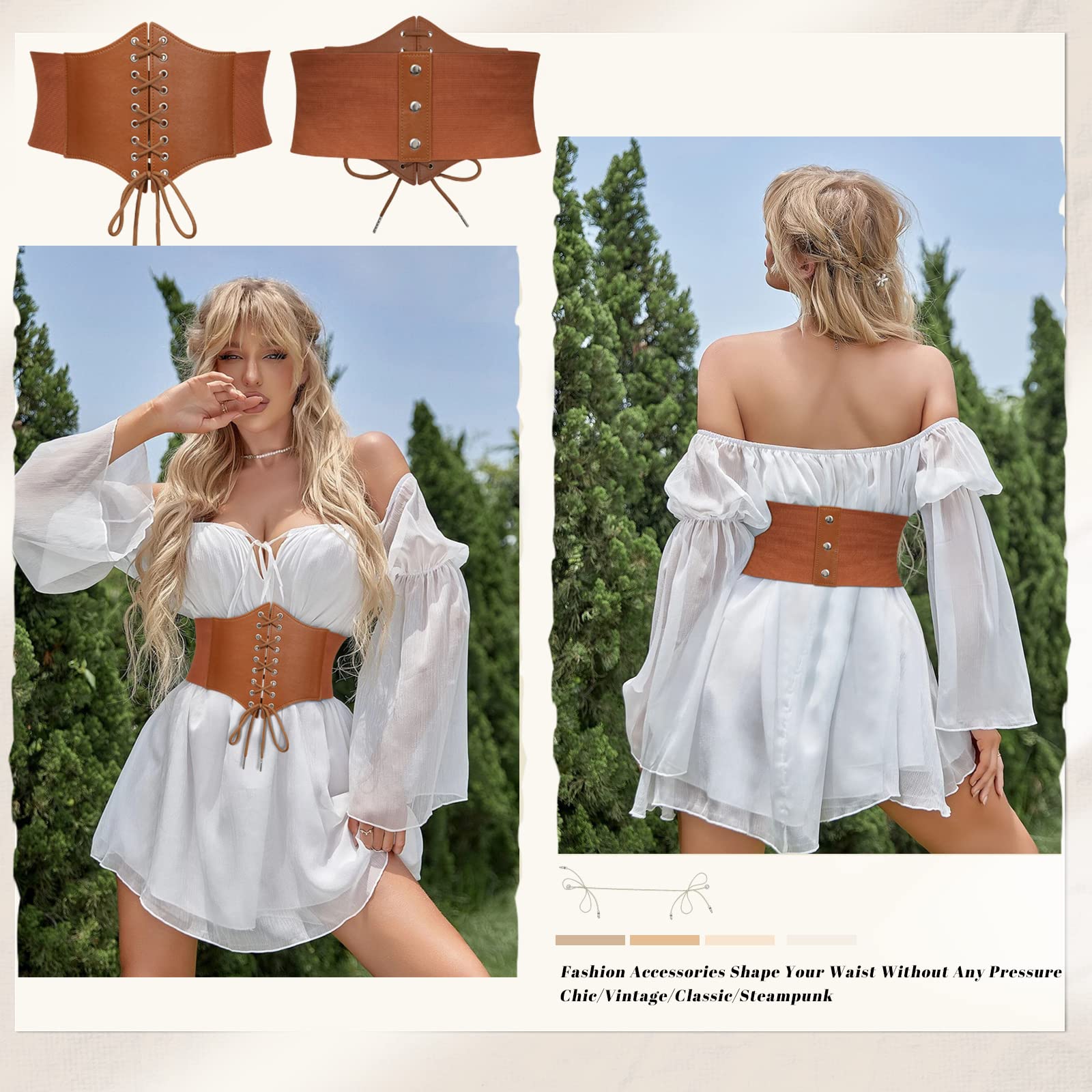 3-Pack Lace-up Tied Elastic Corset Belts for Halloween