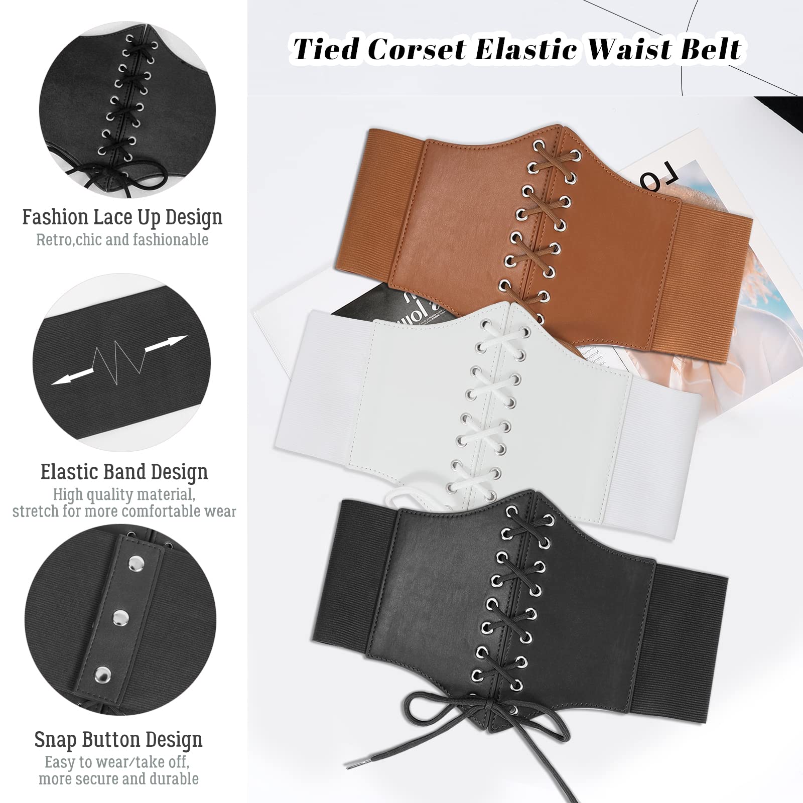3-Pack Lace-up Tied Elastic Corset Belts for Halloween