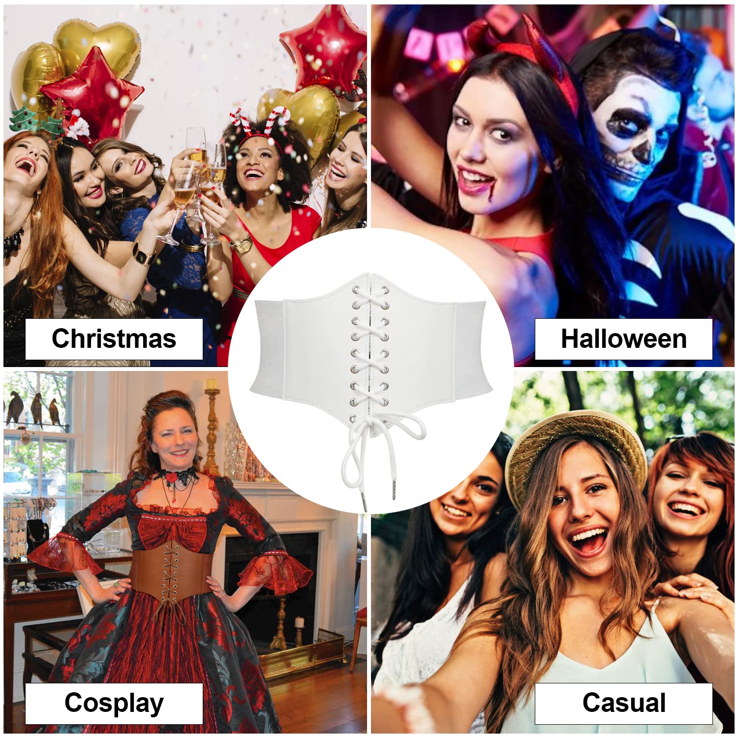 3-Pack Lace-up Tied Elastic Corset Belts for Halloween