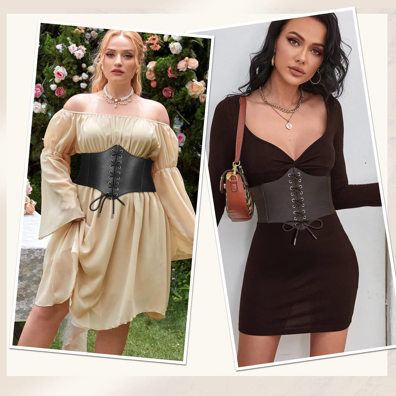 3-Pack Lace-up Tied Elastic Corset Belts for Halloween