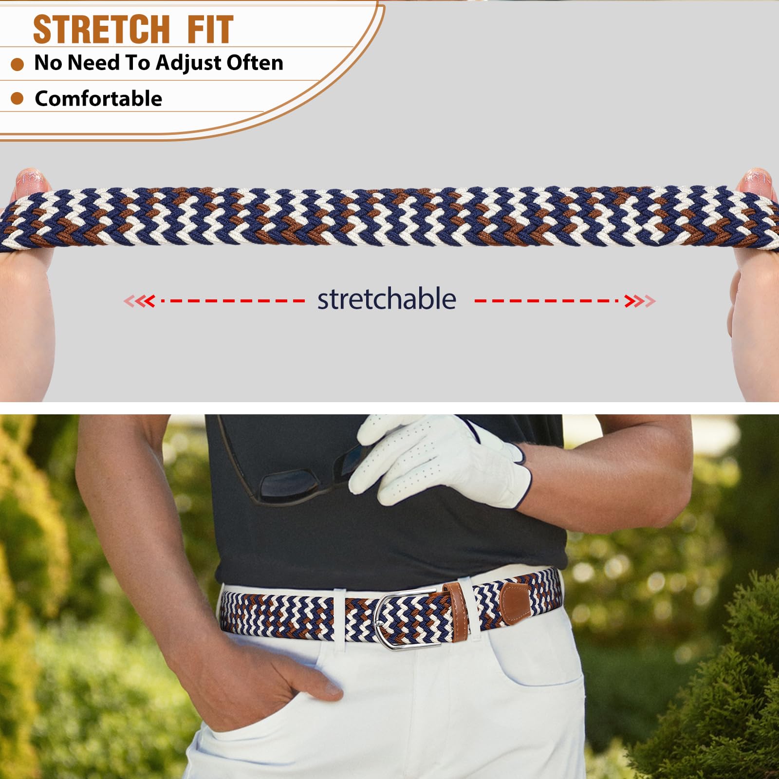 Braided Stretch Belt for Men Women