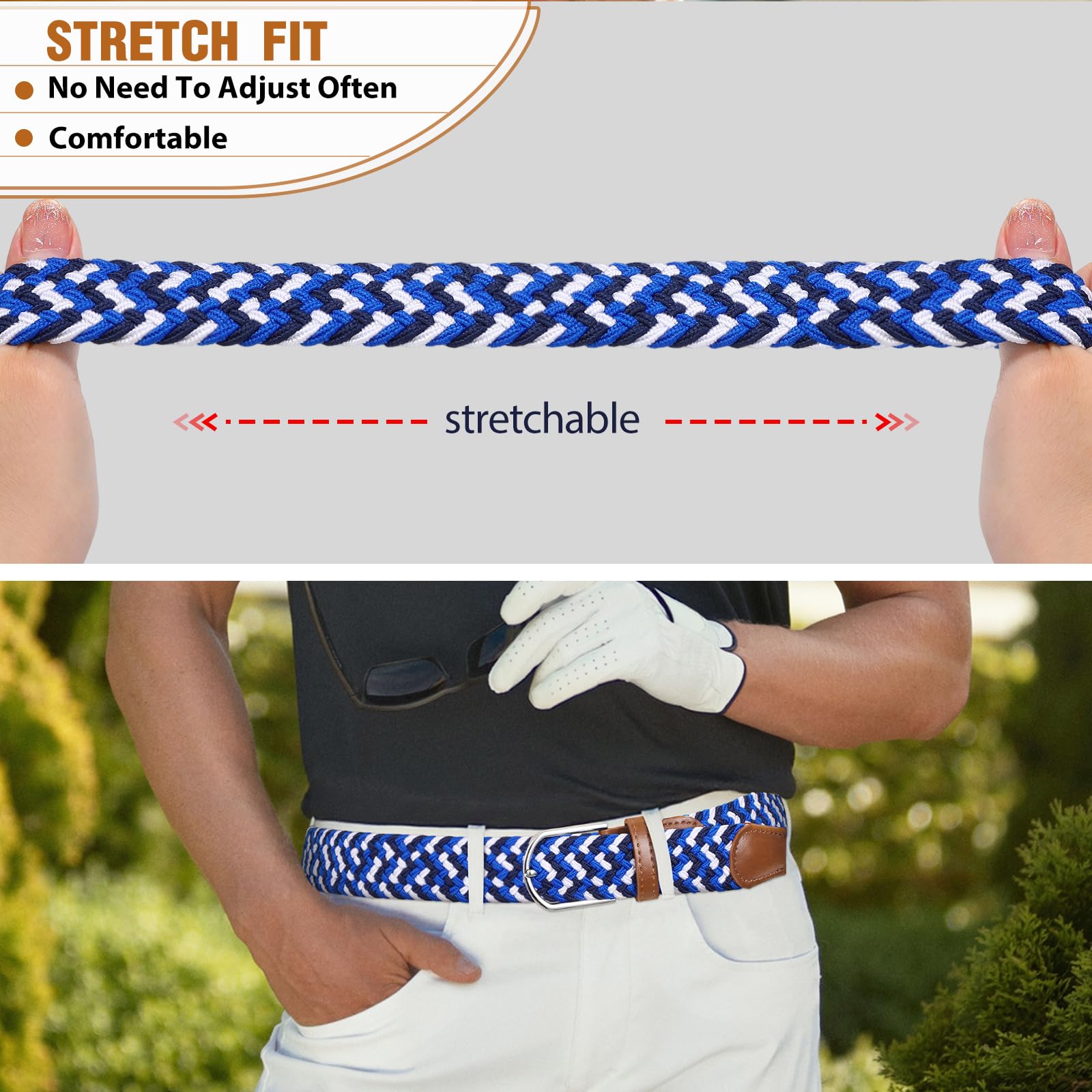 Braided Stretch Belt for Men Women