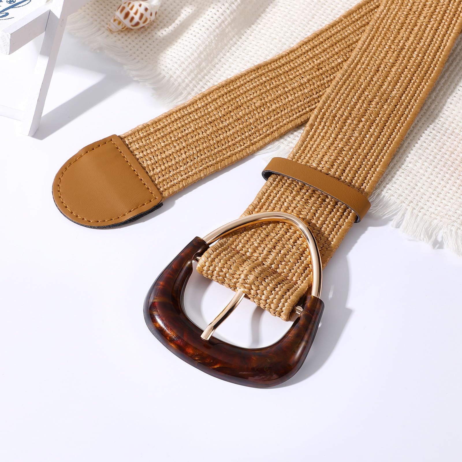 JASGOOD Straw Woven Elastic Belt