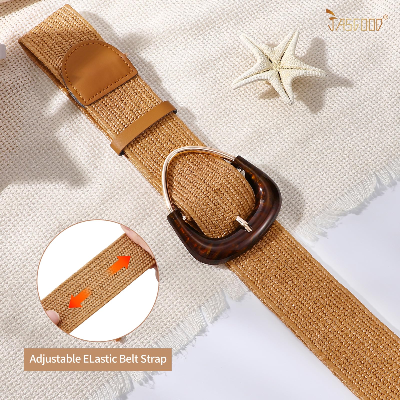 JASGOOD Straw Woven Elastic Belt