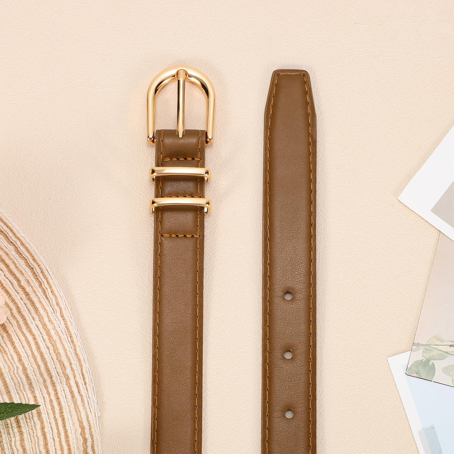 Women Skinny Vegan Leather Belt for Jeans