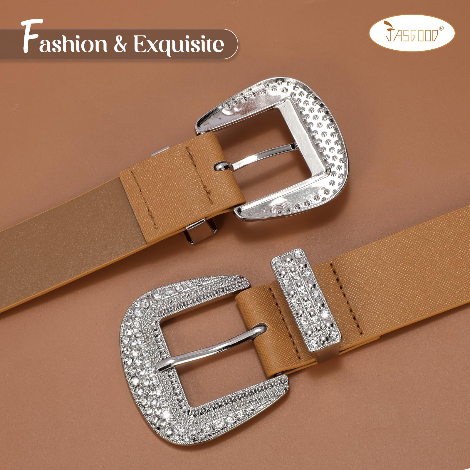 Leather Belts with Rhinestone Silver Buckle