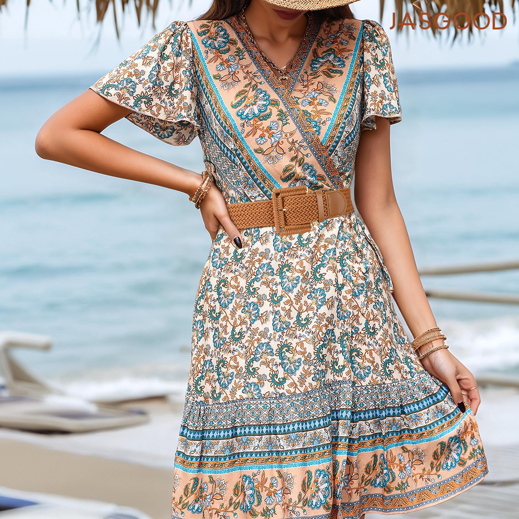 Rattan Waist Belt with Square Buckle