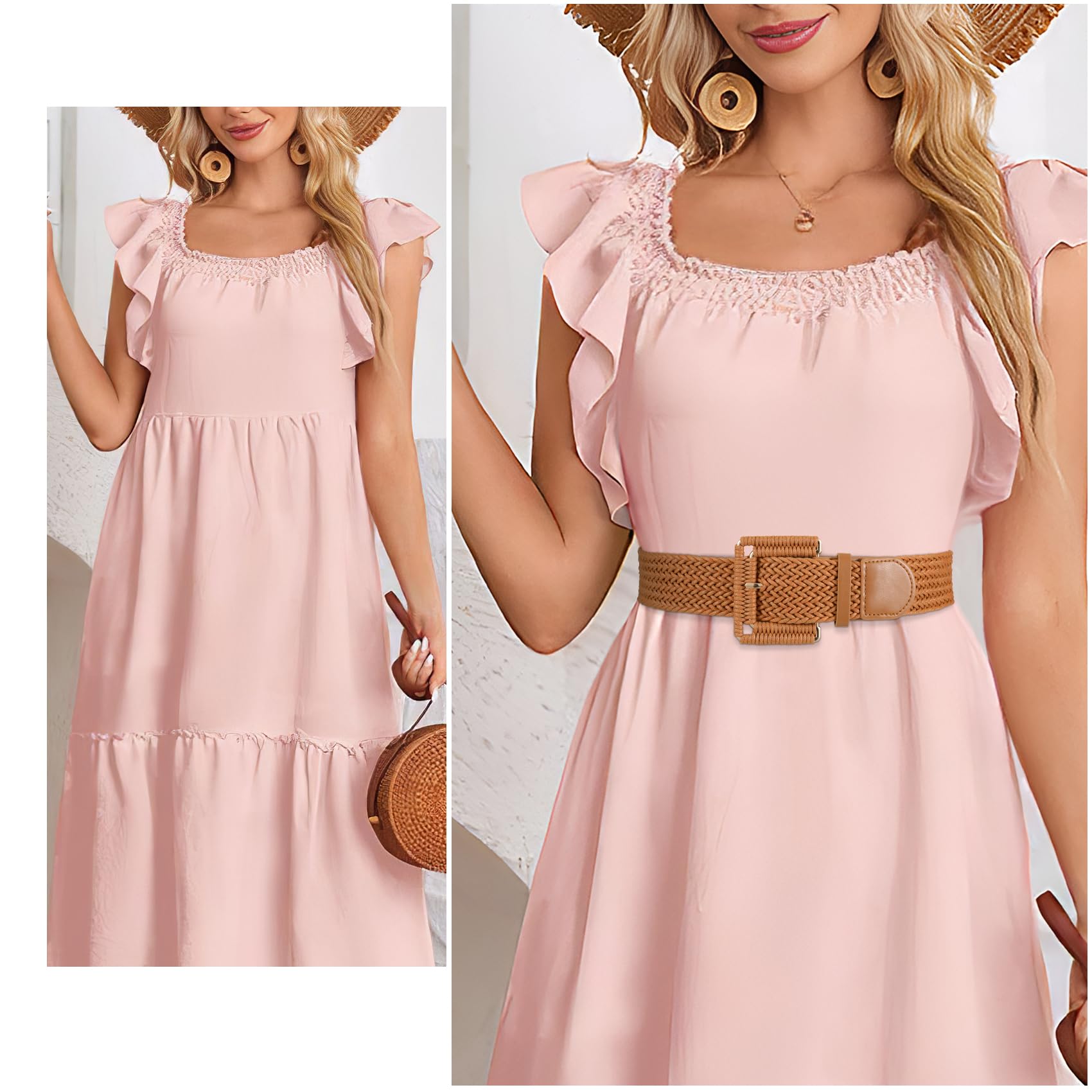 Rattan Waist Belt with Square Buckle