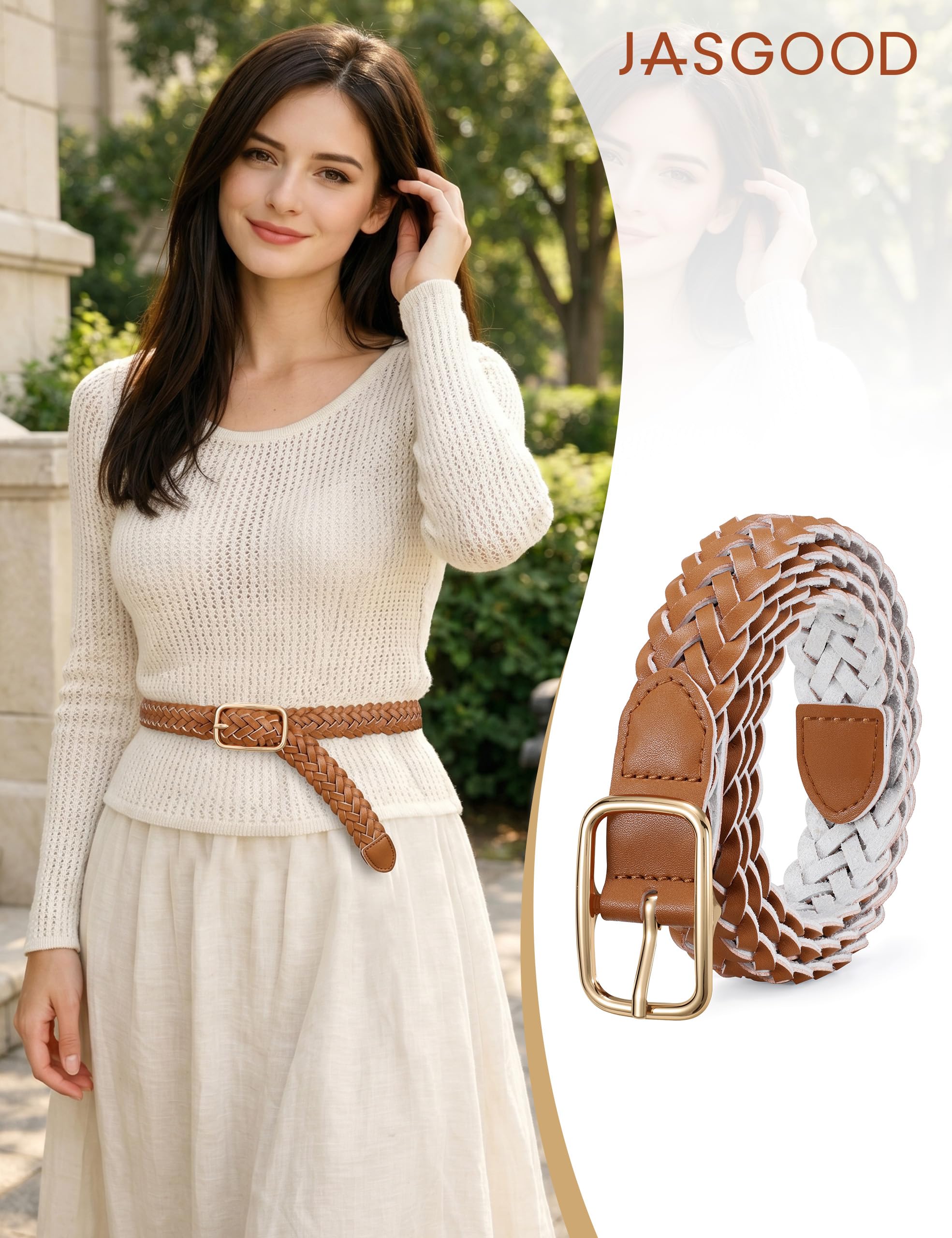 No-Hole Braided Leather Belts Plus Size