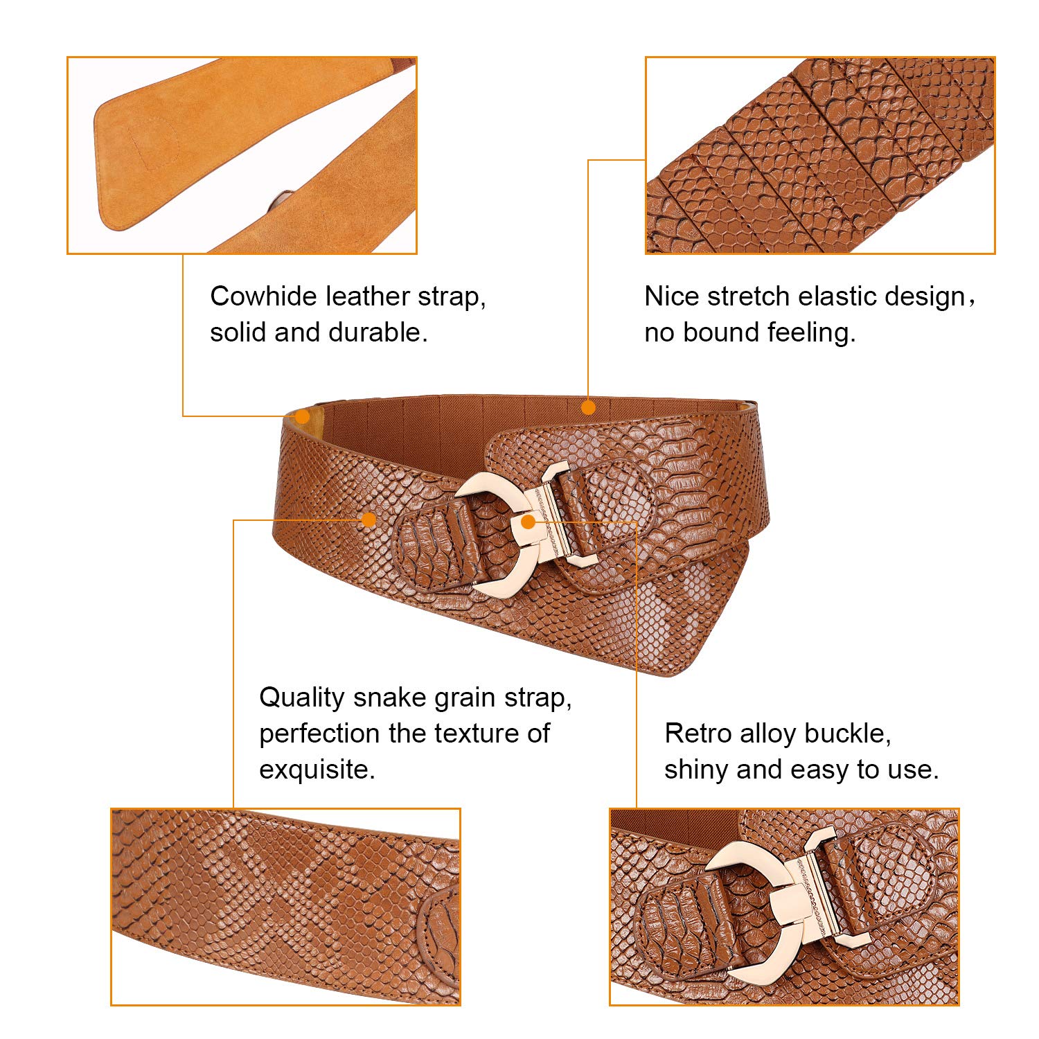 Gold Interlock Buckle Elastic Wide Belt