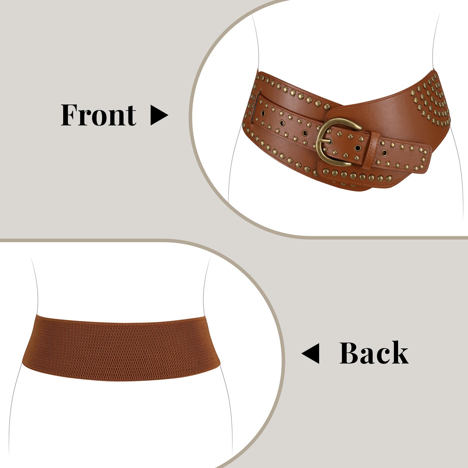 Stretchy Waist Belt with Rivets Metal Buckle