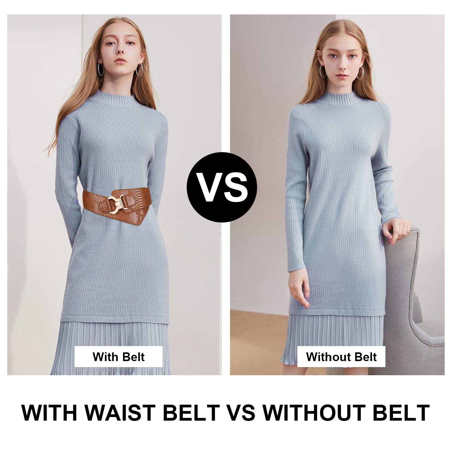 Gold Interlock Buckle Elastic Wide Belt