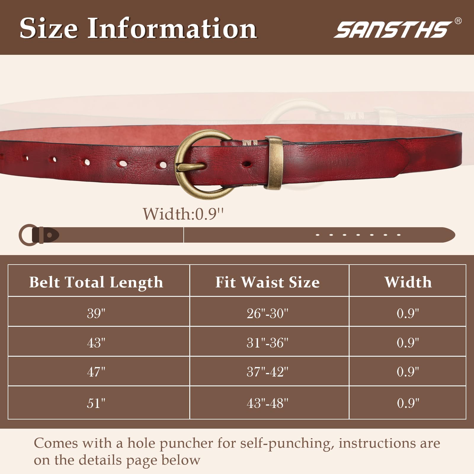 Vintage Cowhide Skinny Leather Belt - JASGOOD OFFICIAL