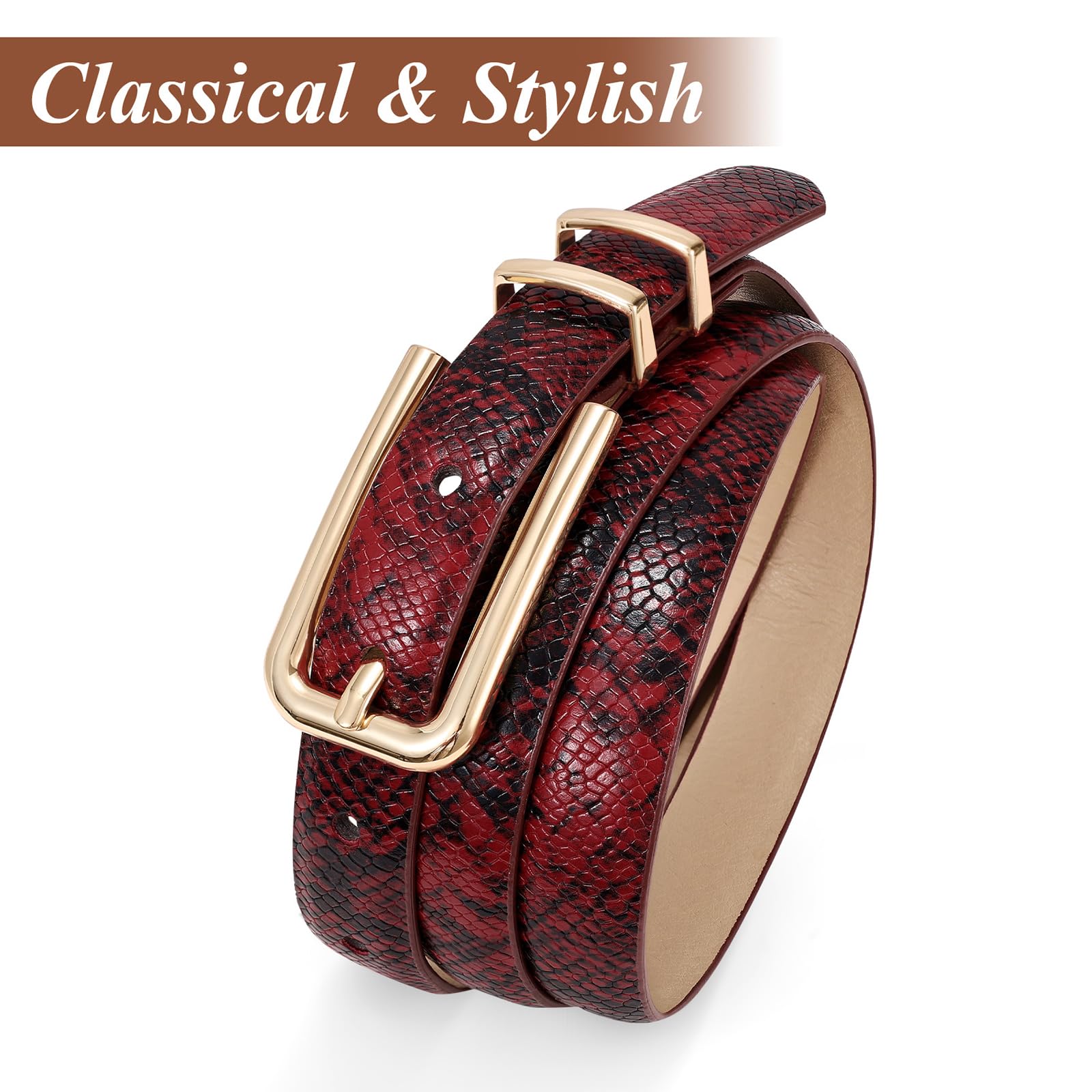 Thin Waist Belt with Square Gold Buckle