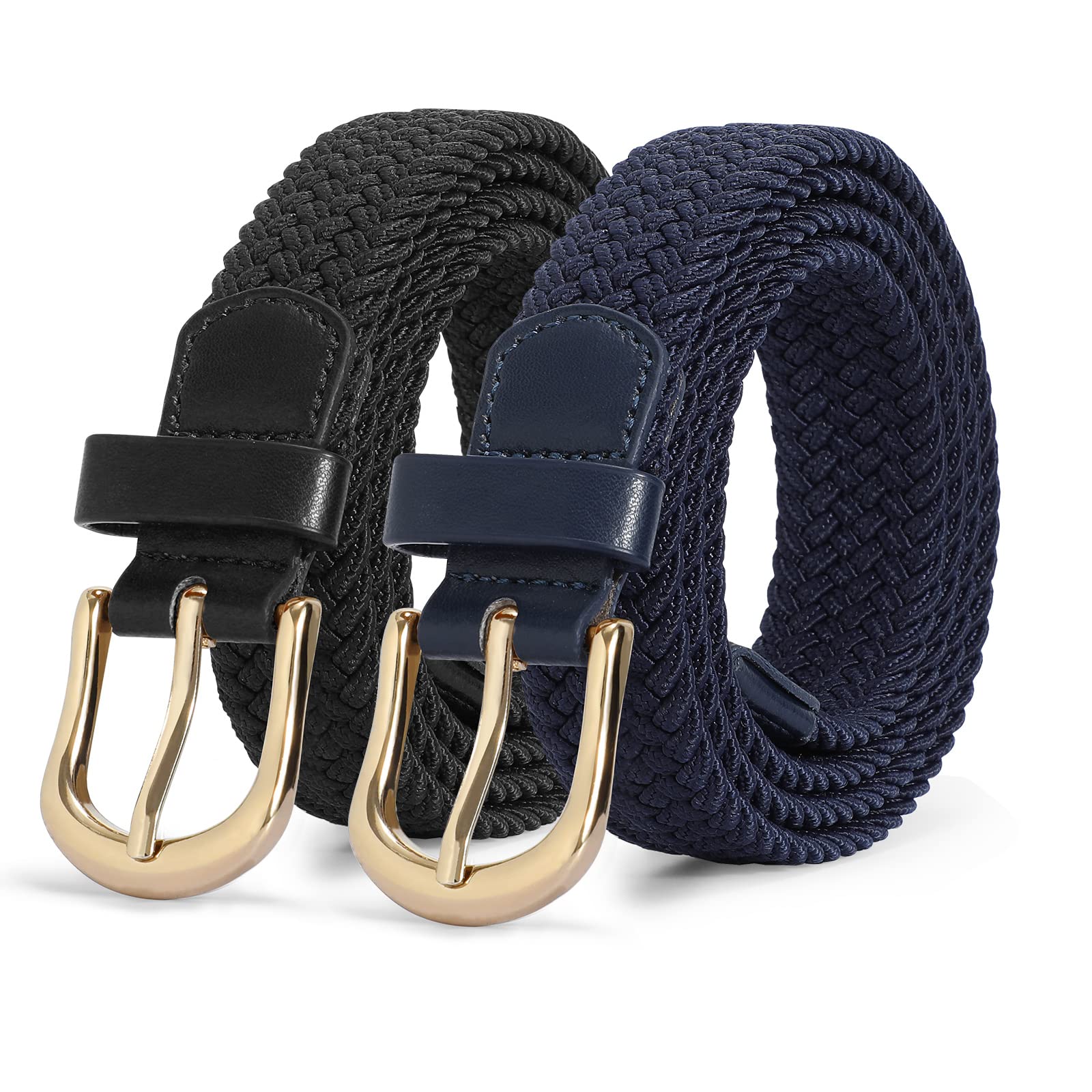 2-Pack Elastic Woven Stretch Fabric Braided Belts for Women