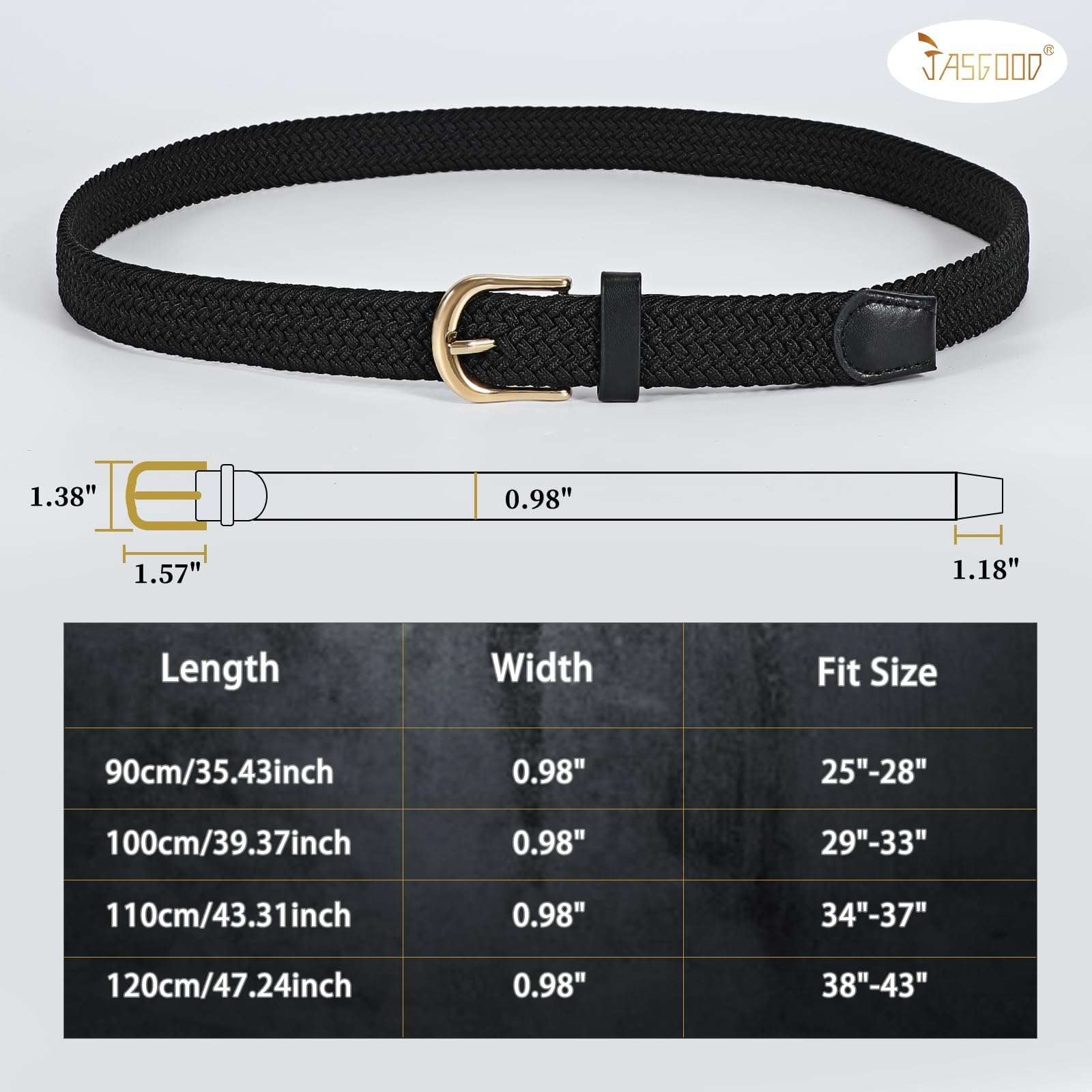 2-Pack Elastic Woven Stretch Fabric Braided Belts for Women