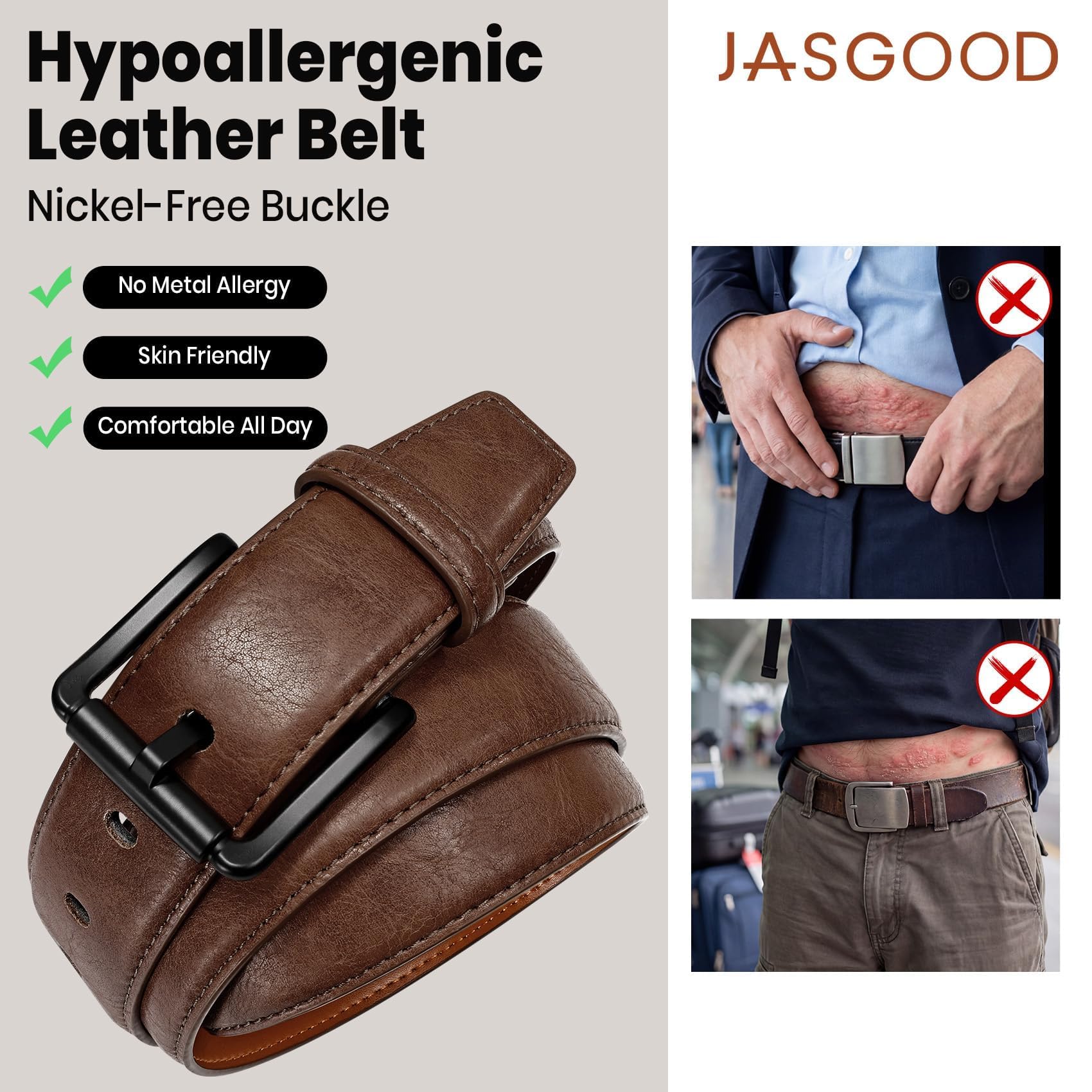 Nickel Free TSA Approved Leather Belt For Men