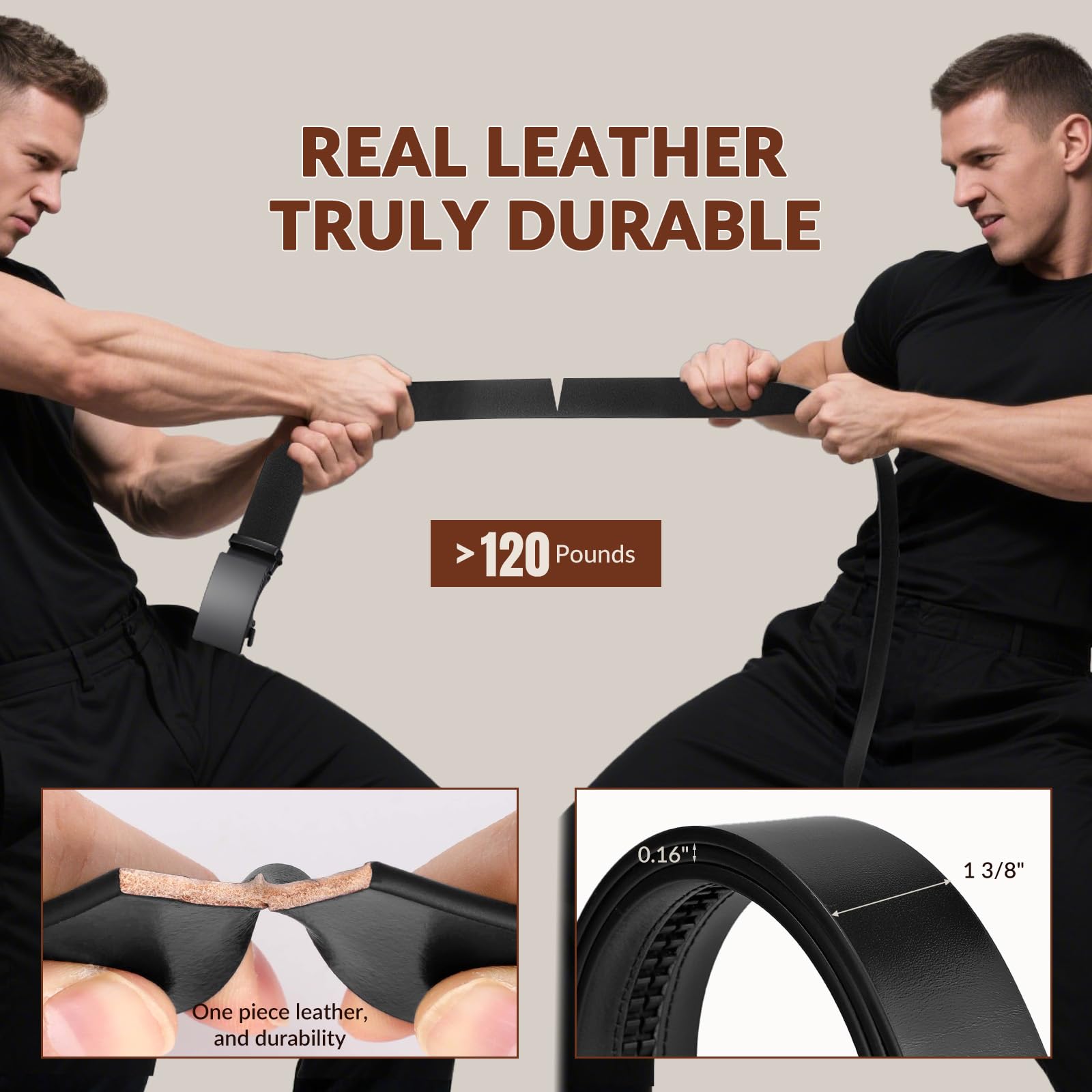 1.38" Genuine Leather Ratchet Belt Strap | NO BUCKLE - JASGOOD OFFICIAL