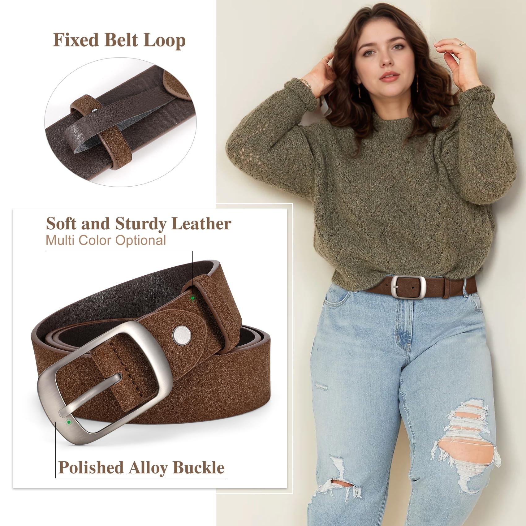 Plus Size Women Leather Belt with Pin Buckle