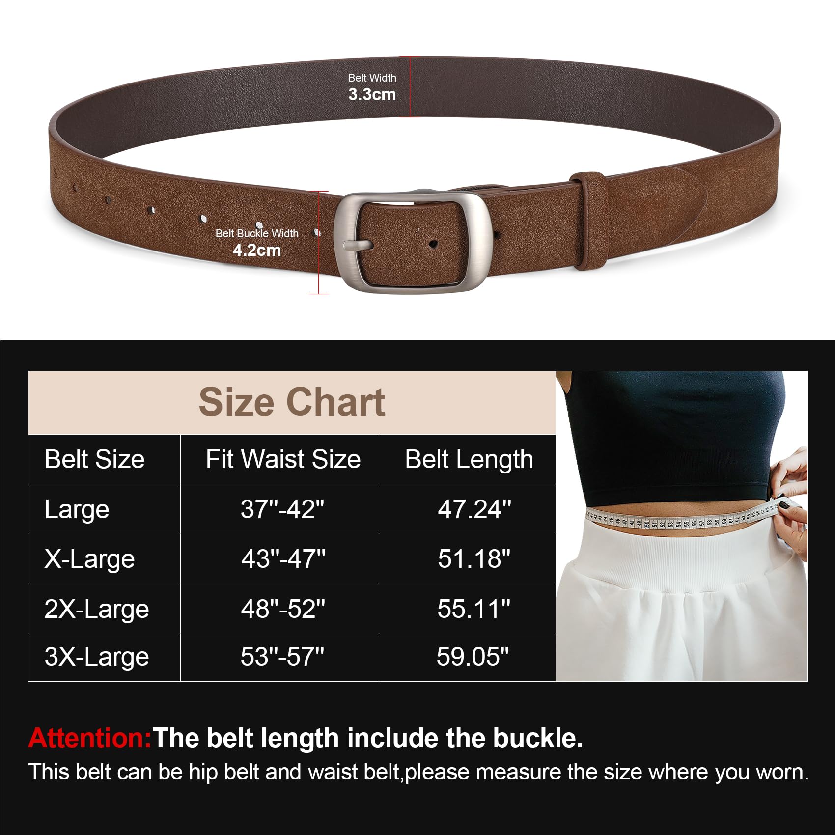 Plus Size Women Leather Belt with Pin Buckle