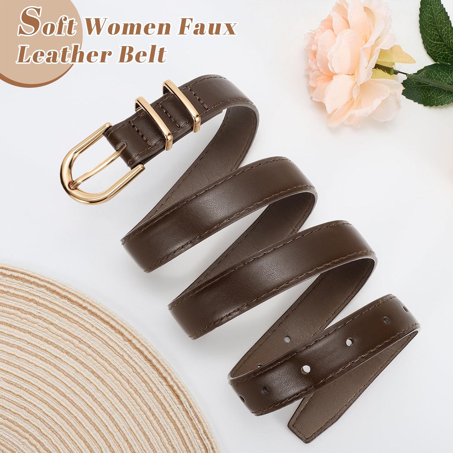 Women Skinny Vegan Leather Belt for Jeans