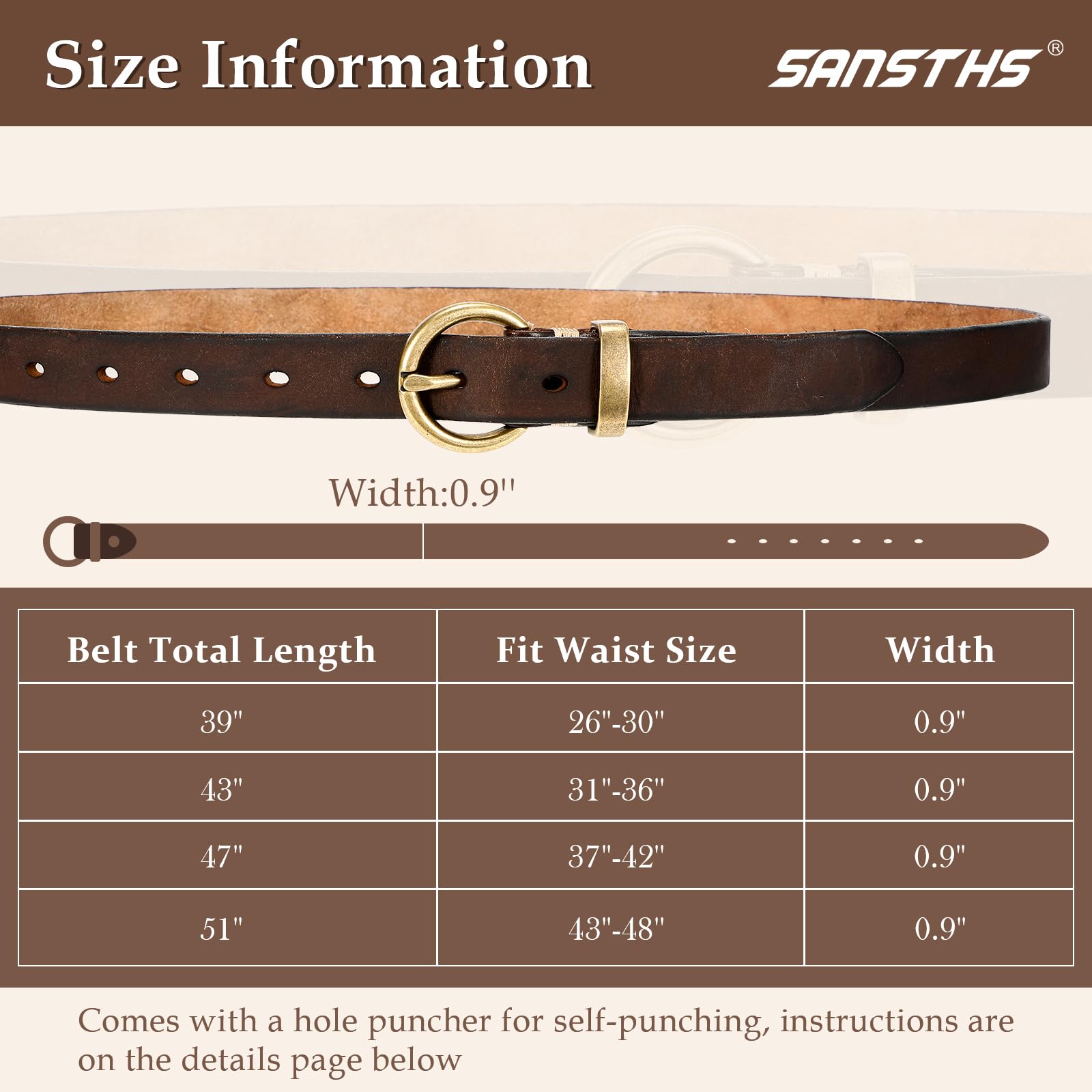 Vintage Cowhide Skinny Leather Belt - JASGOOD OFFICIAL