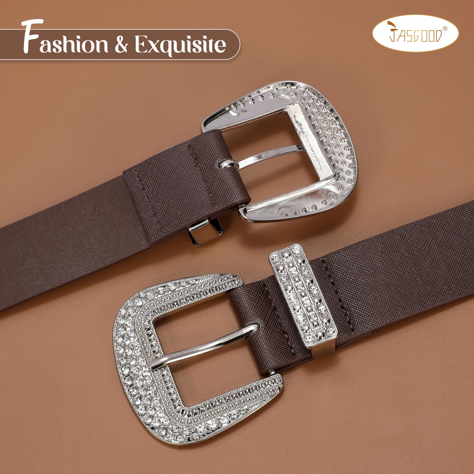 Leather Belts with Rhinestone Silver Buckle