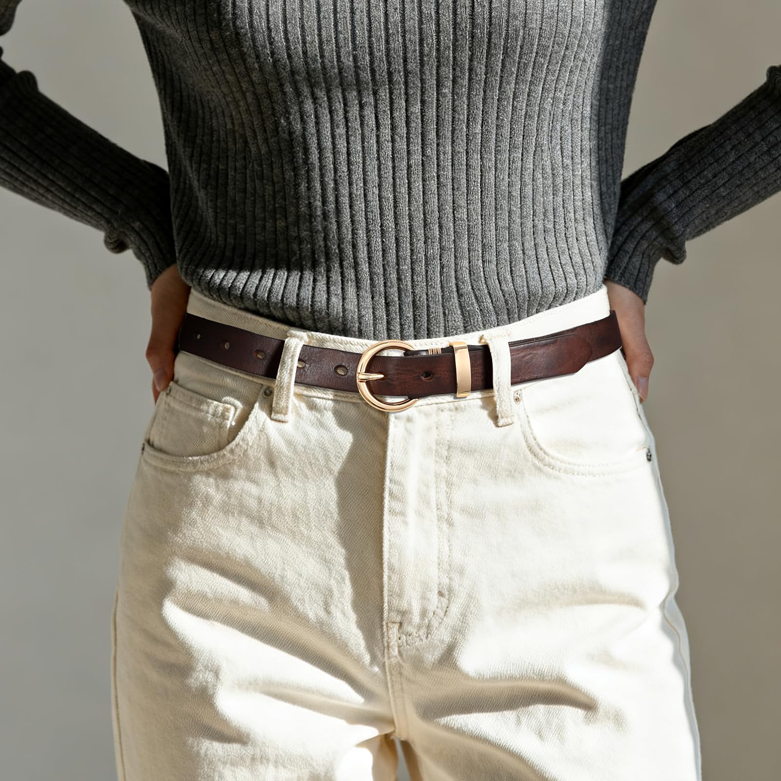 Vintage Cowhide Skinny Leather Belt - JASGOOD OFFICIAL