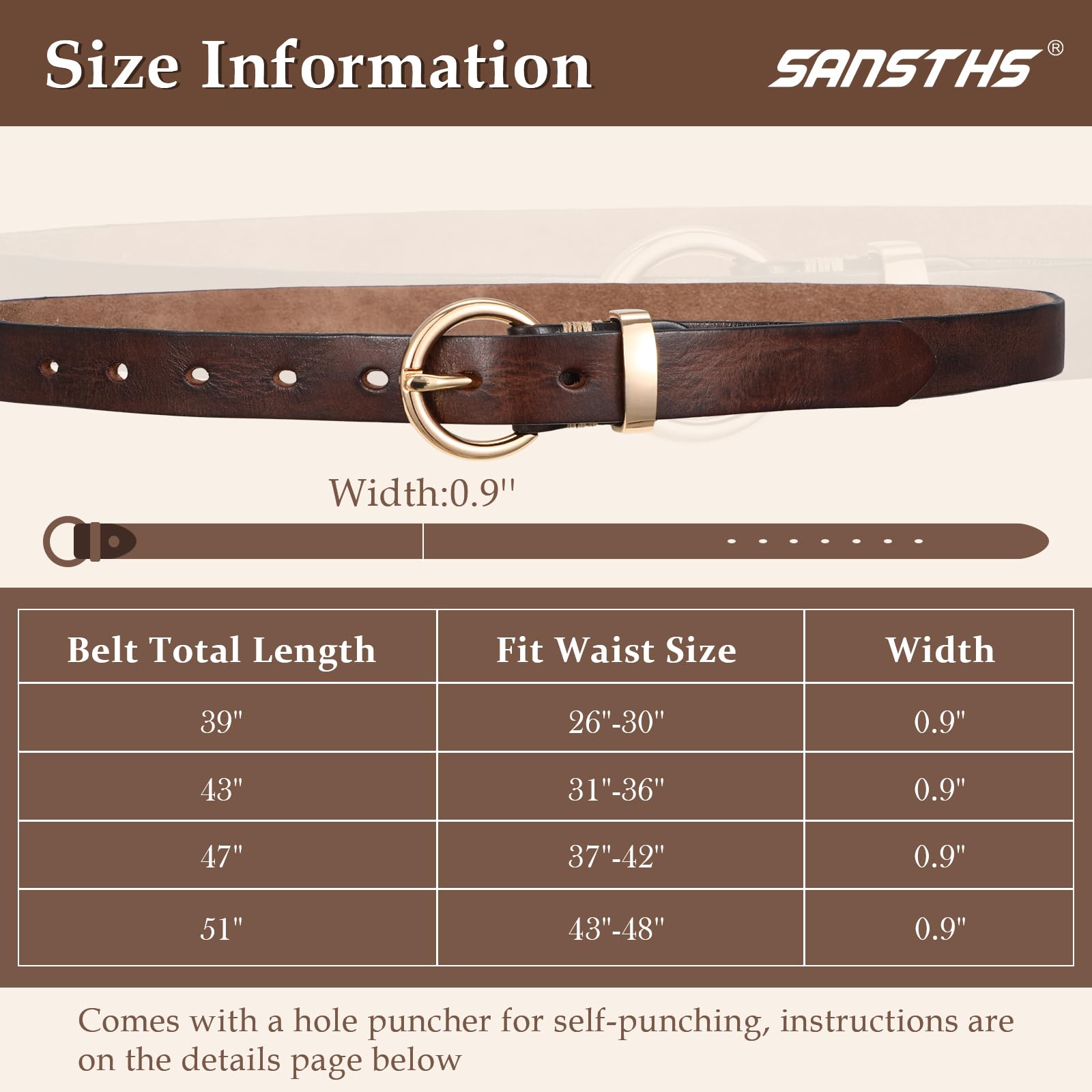 Vintage Cowhide Skinny Leather Belt - JASGOOD OFFICIAL