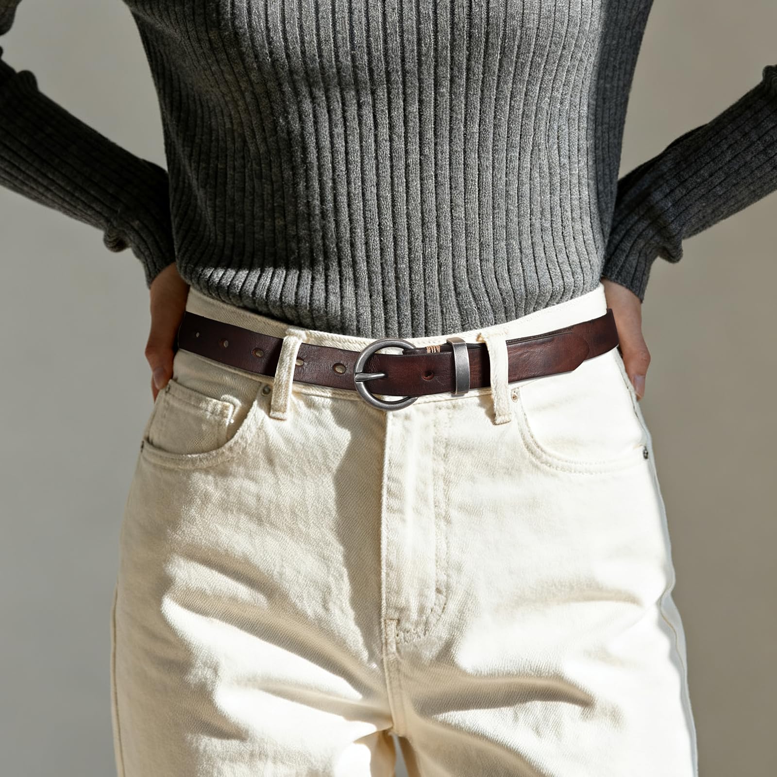 Vintage Cowhide Skinny Leather Belt - JASGOOD OFFICIAL