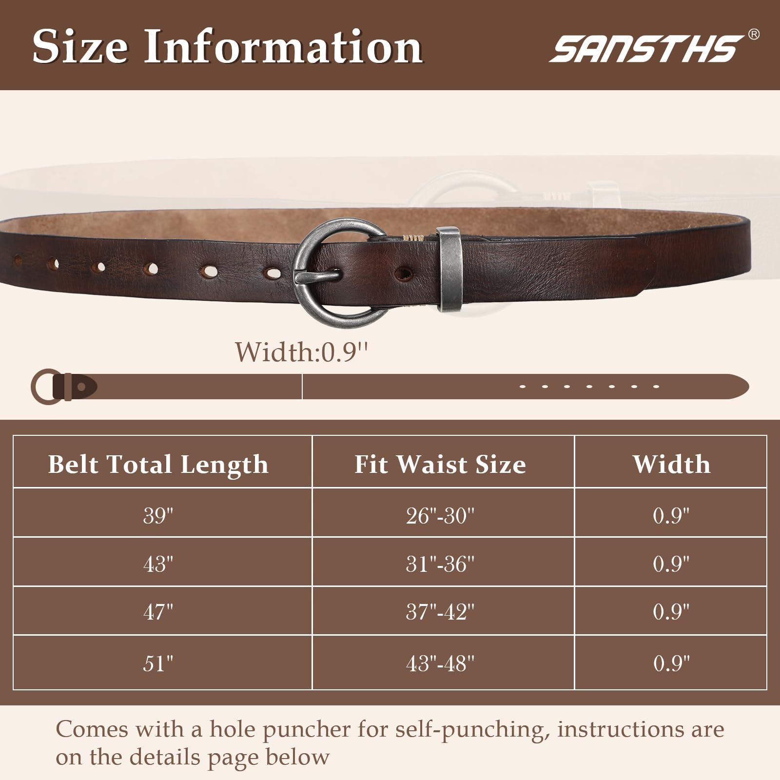 Vintage Cowhide Skinny Leather Belt - JASGOOD OFFICIAL