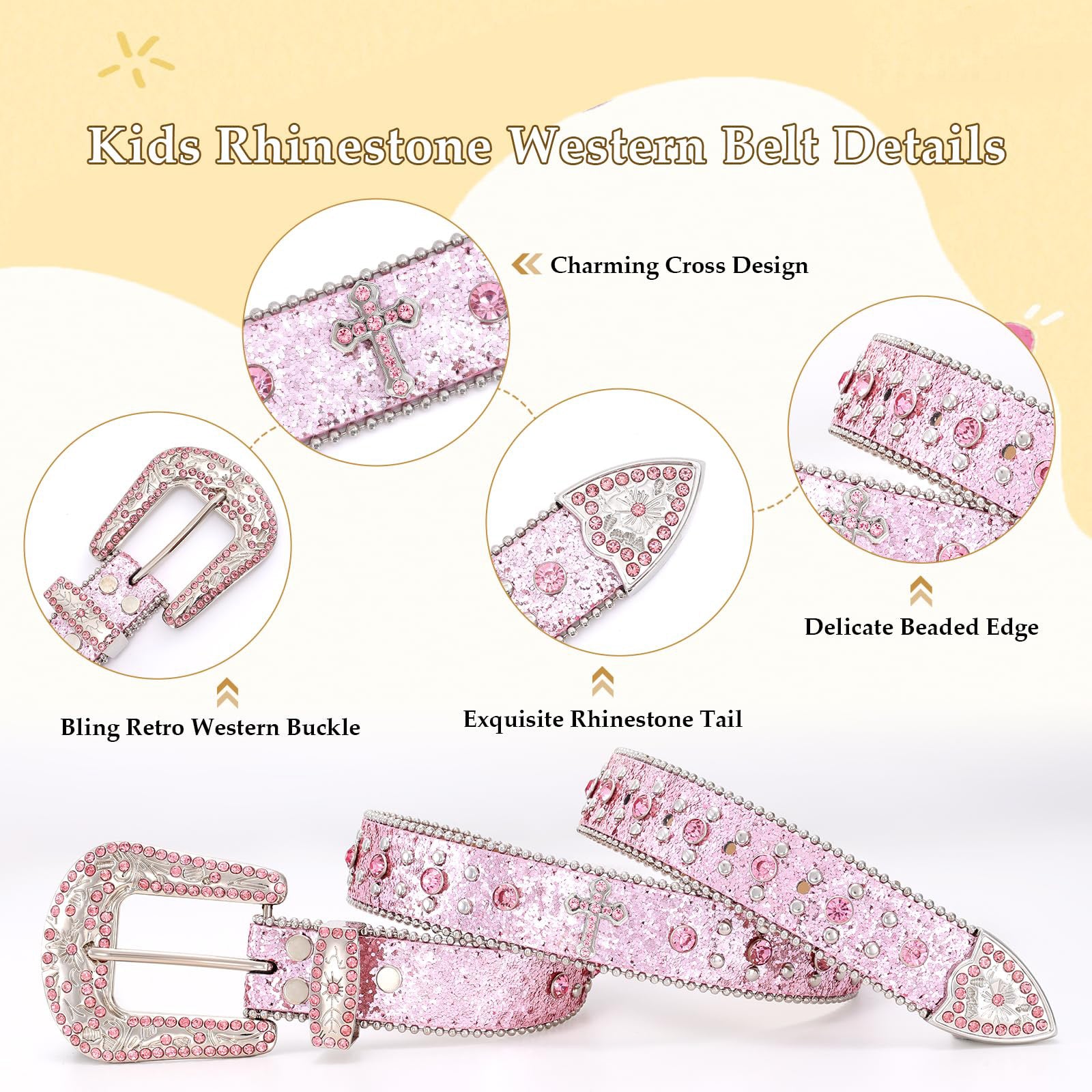 Teens Diamond Studded Bling Western Rhinestone Leather Belt