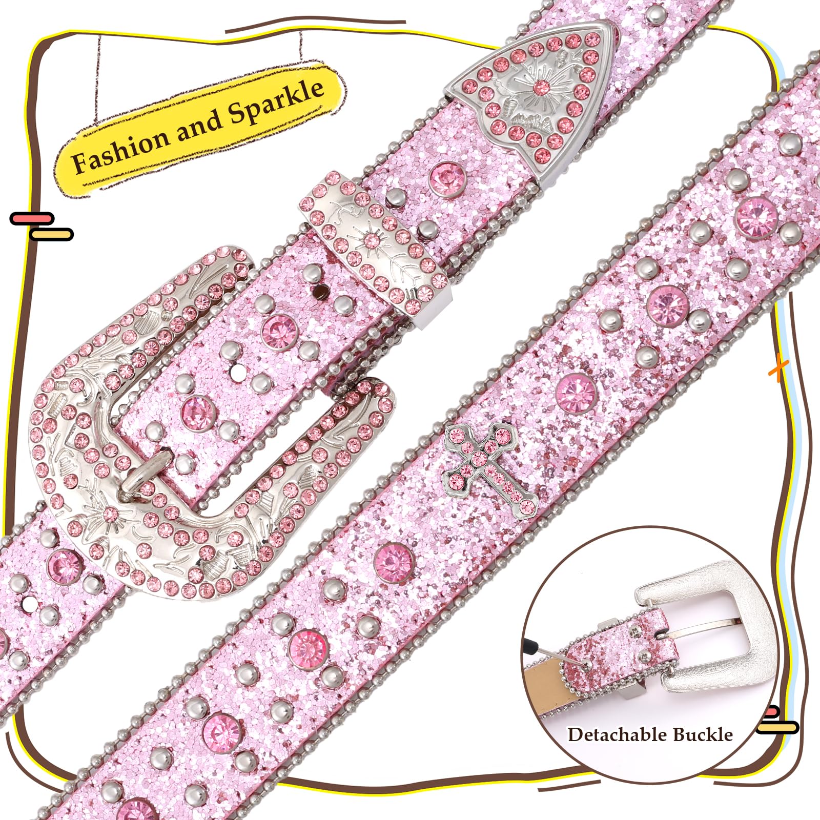 Teens Diamond Studded Bling Western Rhinestone Leather Belt