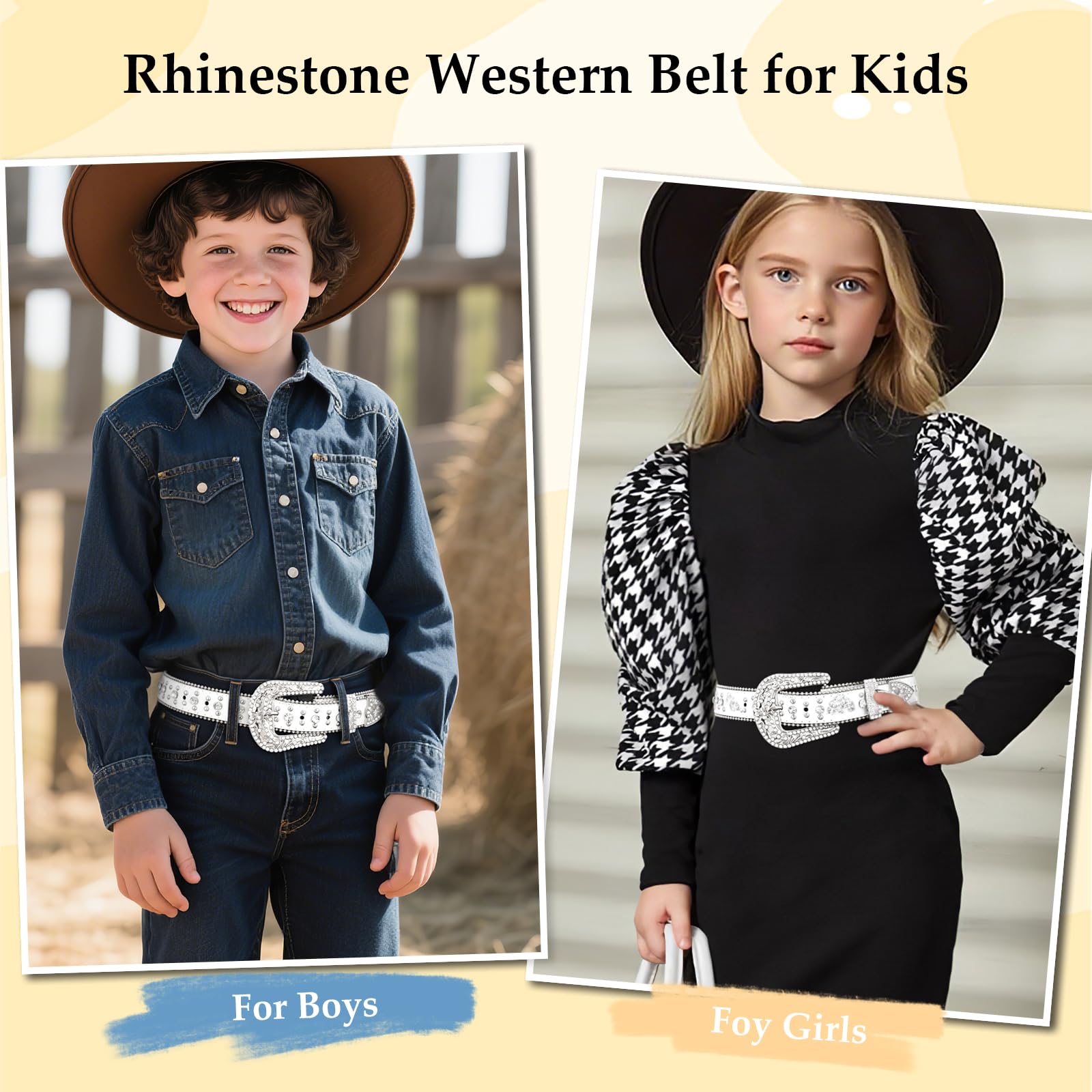 Teens Diamond Studded Bling Western Rhinestone Leather Belt