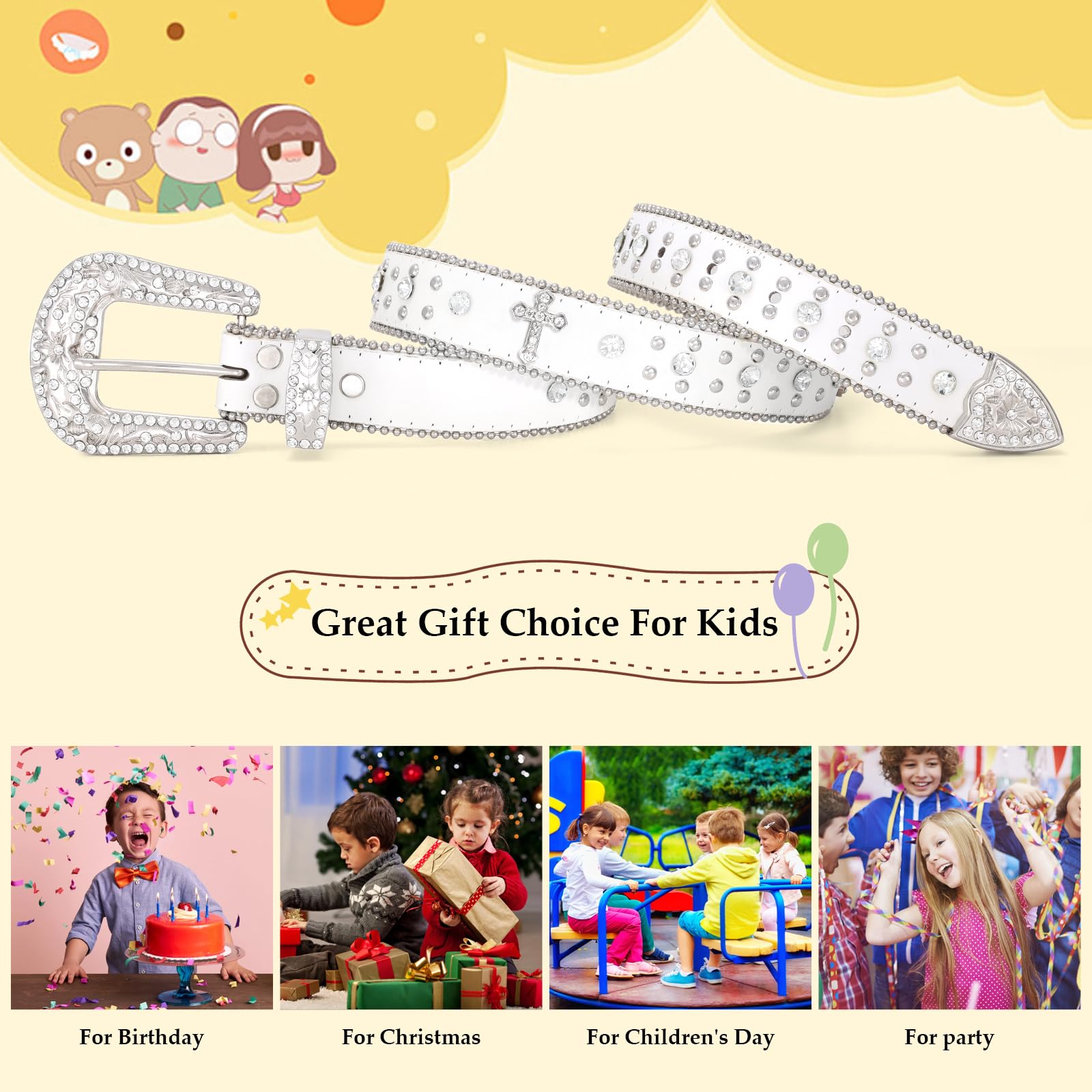 Teens Diamond Studded Bling Western Rhinestone Leather Belt