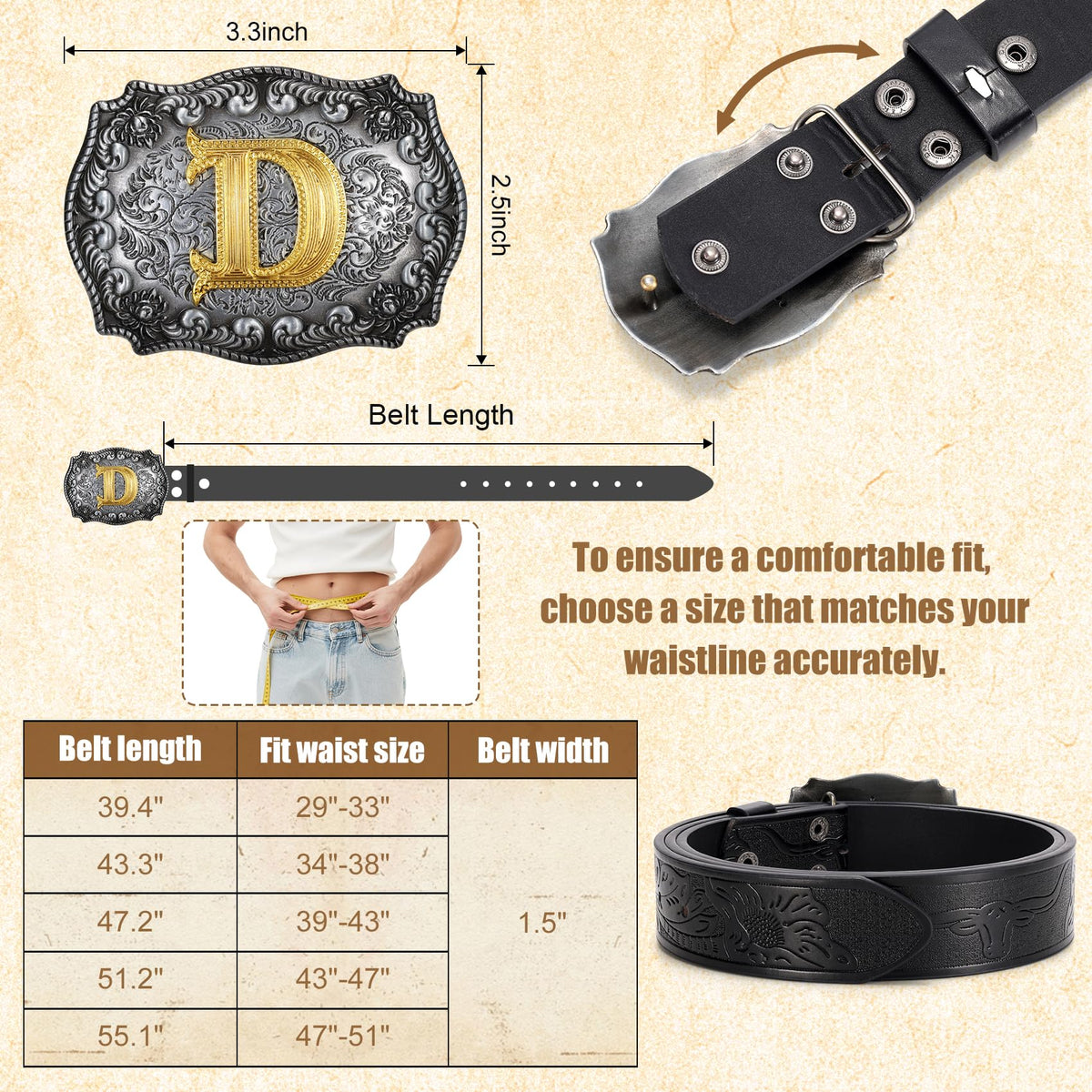 Conjunto de cinturón de cuero con placa western para vaqueros y vaqueras
