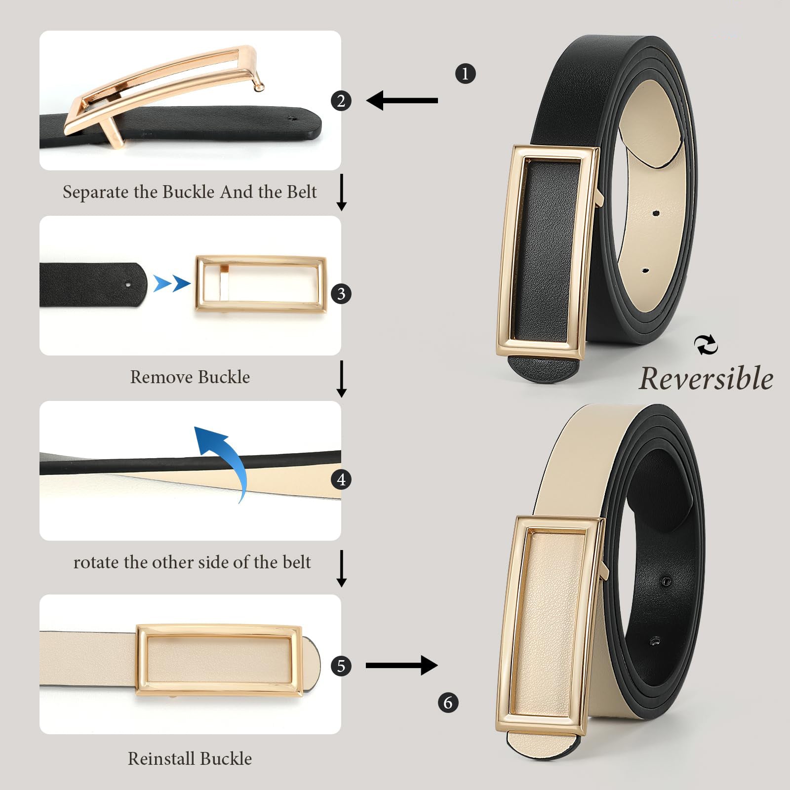 Reversible Waist Belt with Square Buckle
